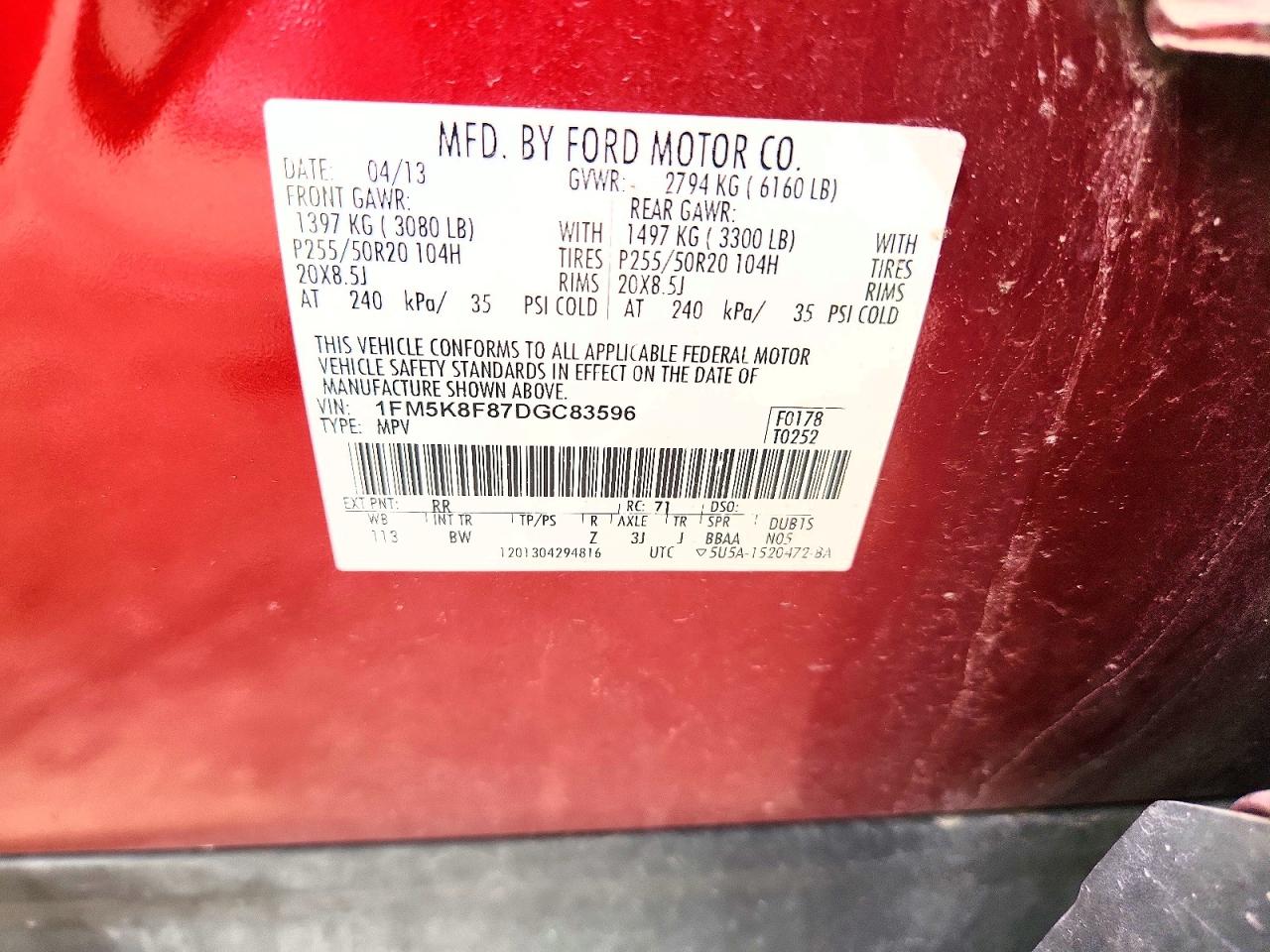 2013 Ford Explorer Limited Red vin: 1FM5K8F87DGC83596