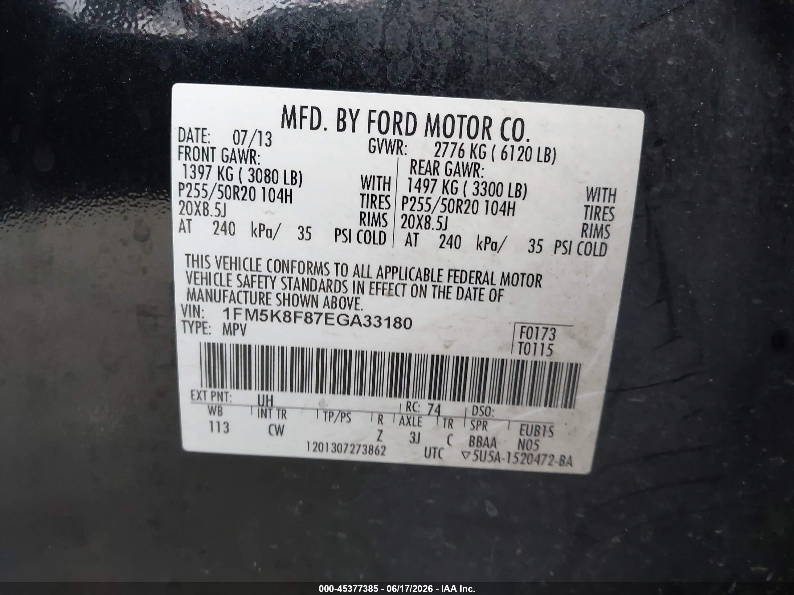 2014 Ford Explorer Limited Black vin: 1FM5K8F87EGA33180