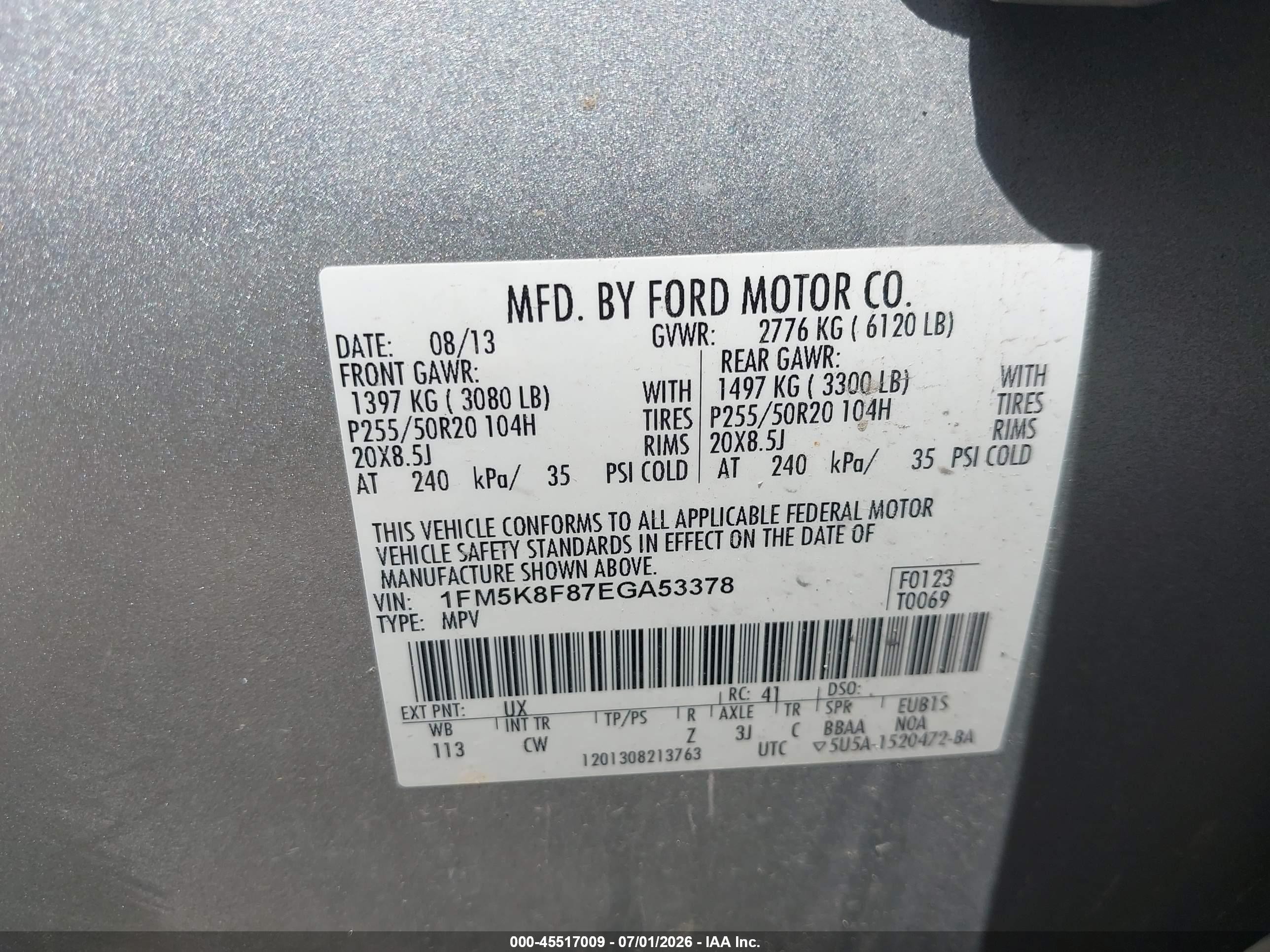 2014 Ford Explorer Limited Silver vin: 1FM5K8F87EGA53378