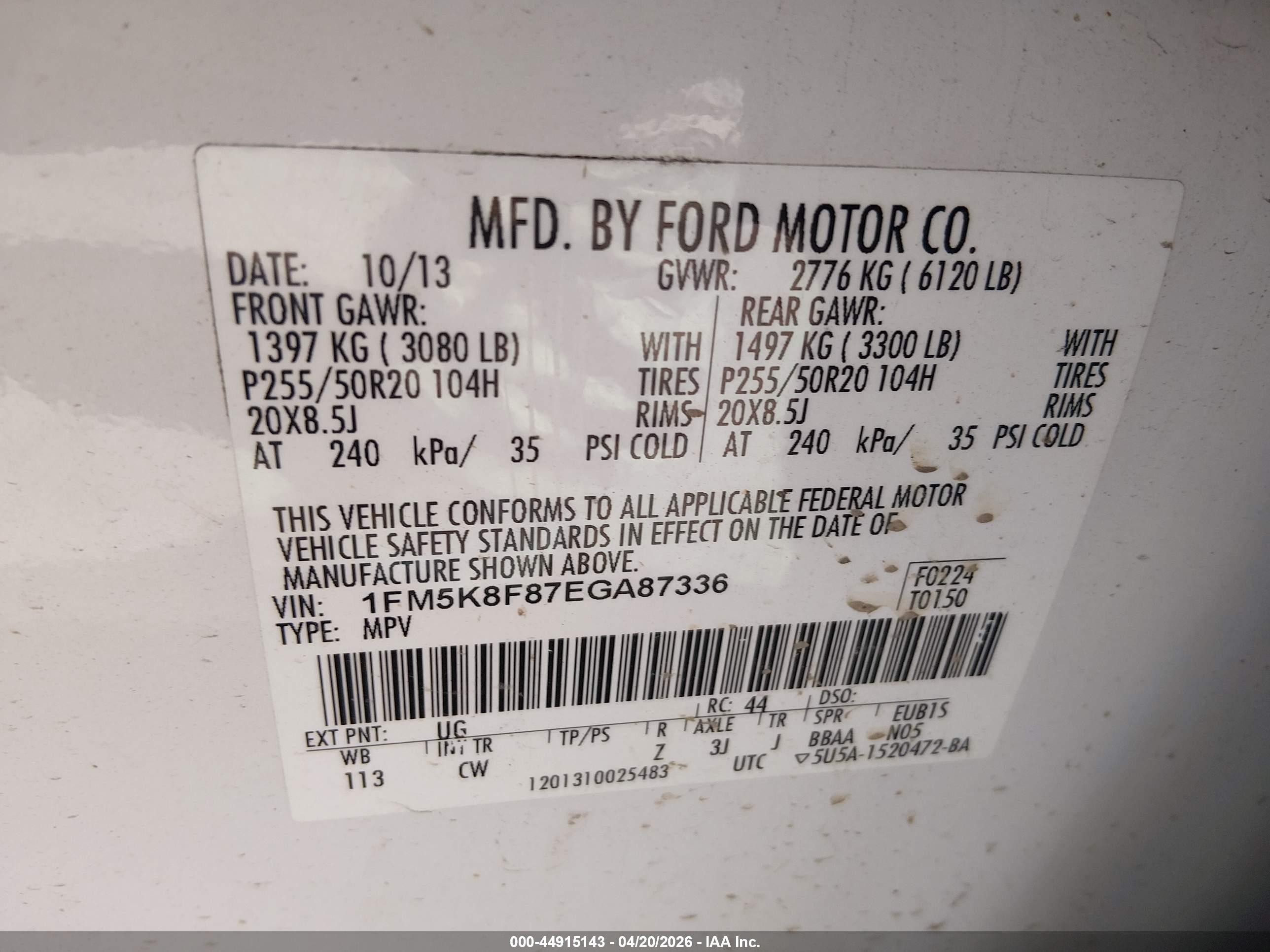 2014 Ford Explorer Limited White vin: 1FM5K8F87EGA87336
