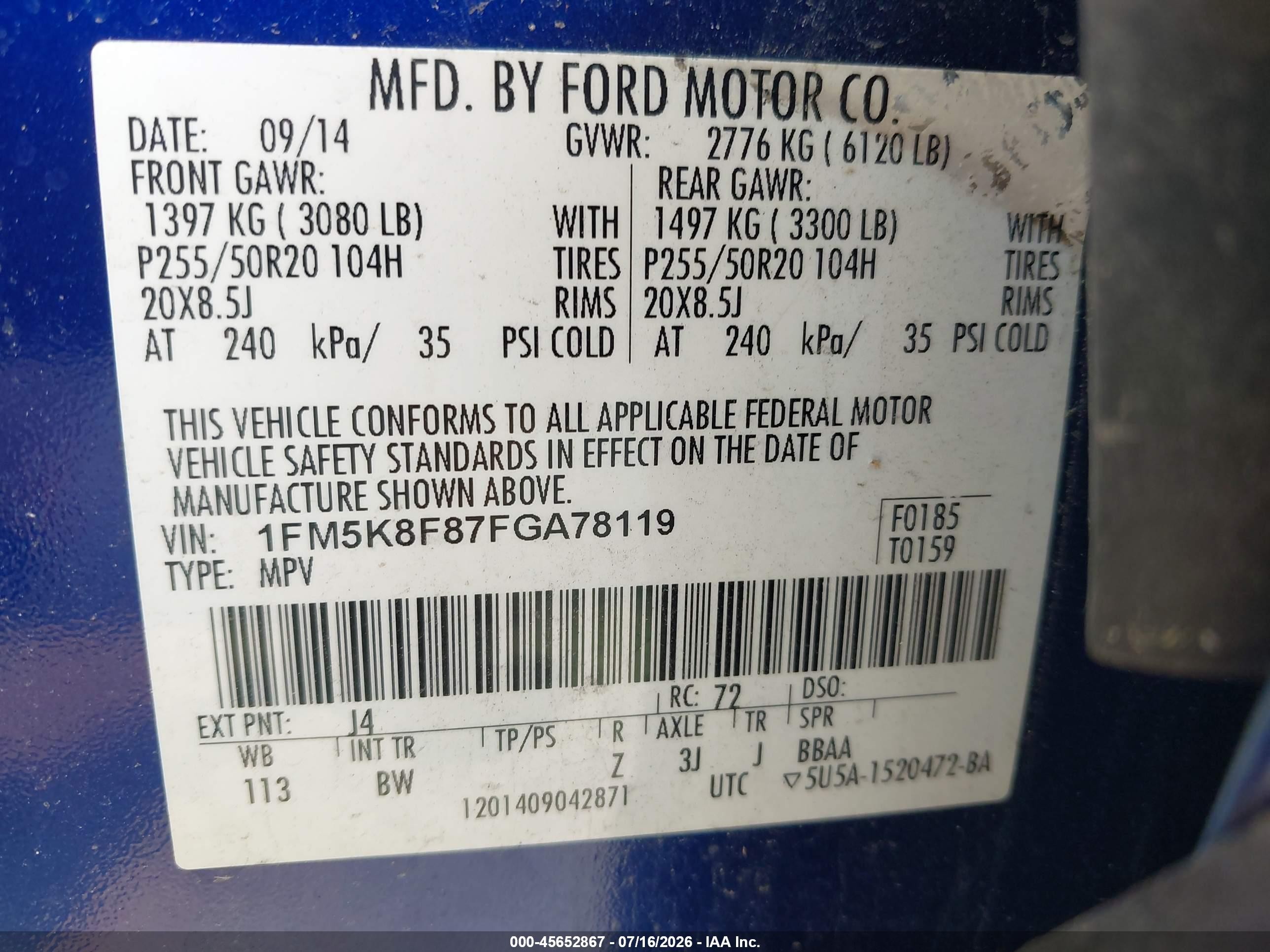 2015 Ford Explorer Limited Blue vin: 1FM5K8F87FGA78119