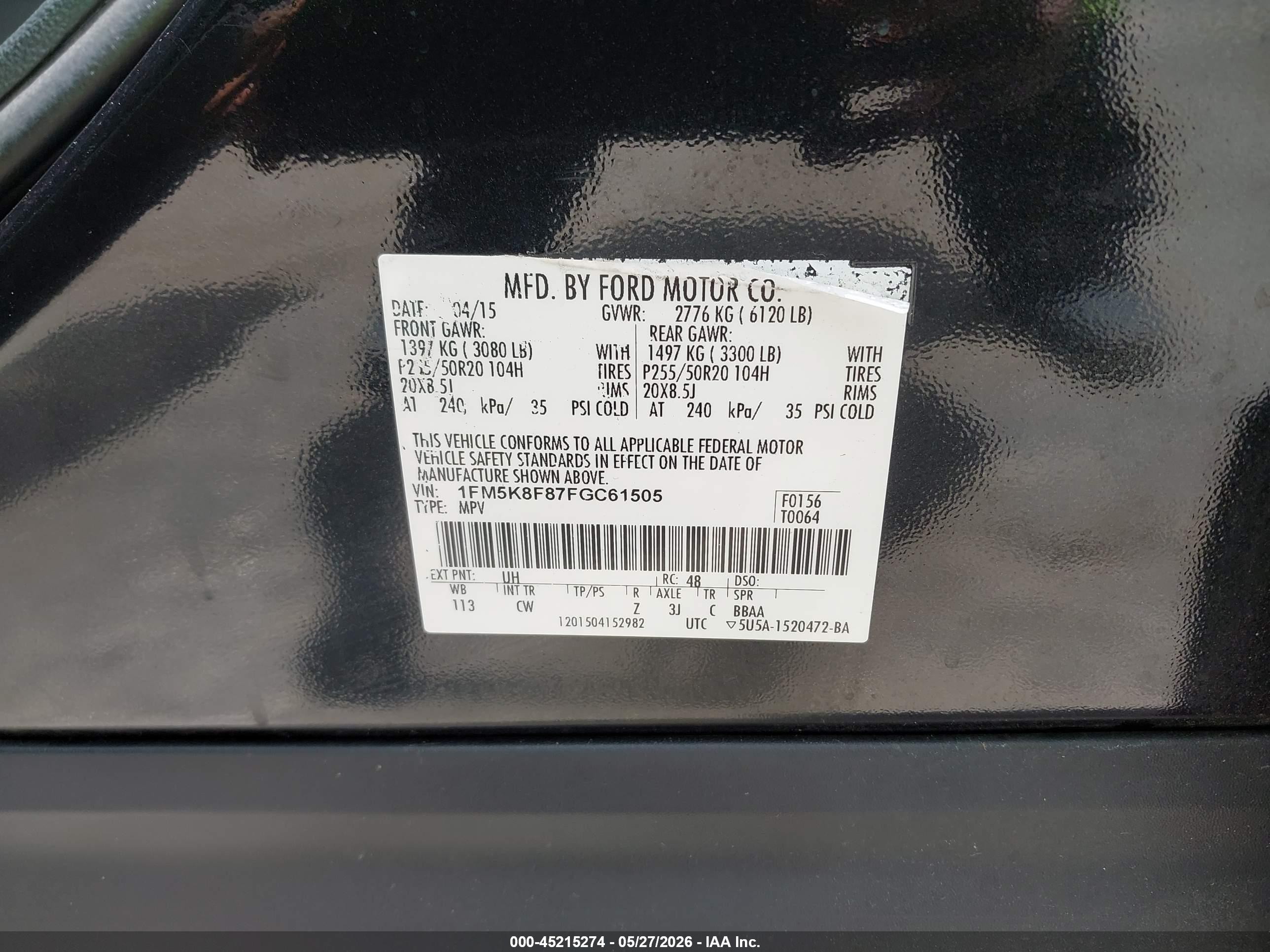 2015 Ford Explorer Limited Black vin: 1FM5K8F87FGC61505