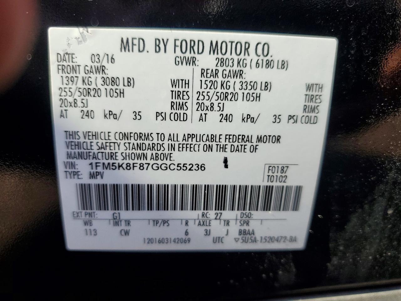 2016 Ford Explorer Limited Black vin: 1FM5K8F87GGC55236