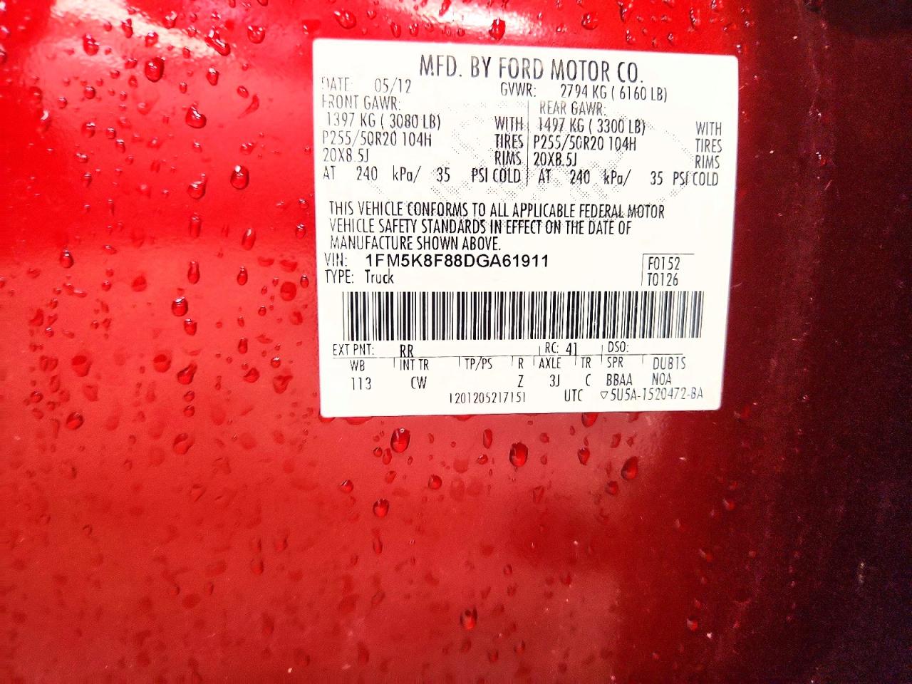 2013 Ford Explorer Limited Red vin: 1FM5K8F88DGA61911
