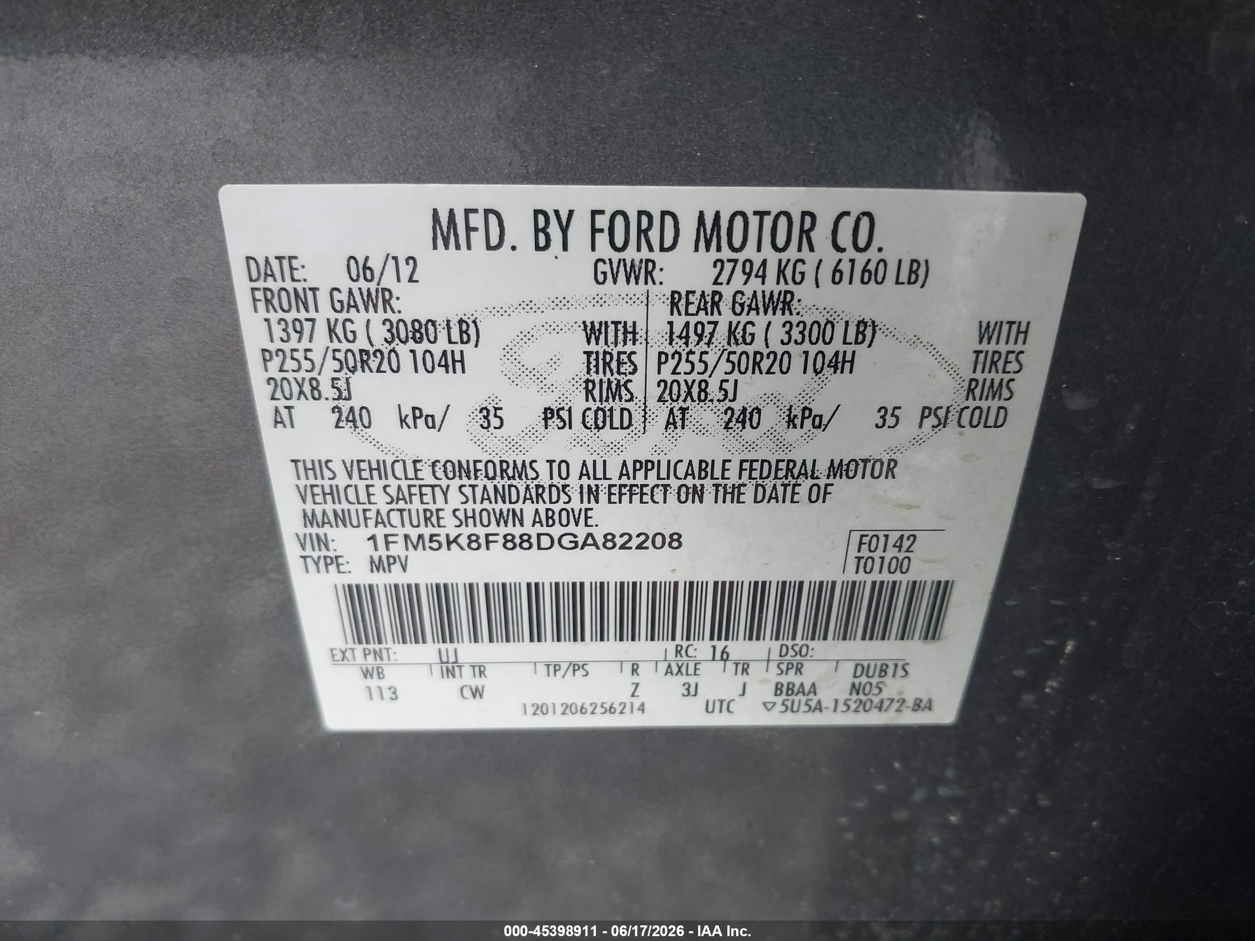 2013 Ford Explorer Limited Gray vin: 1FM5K8F88DGA82208