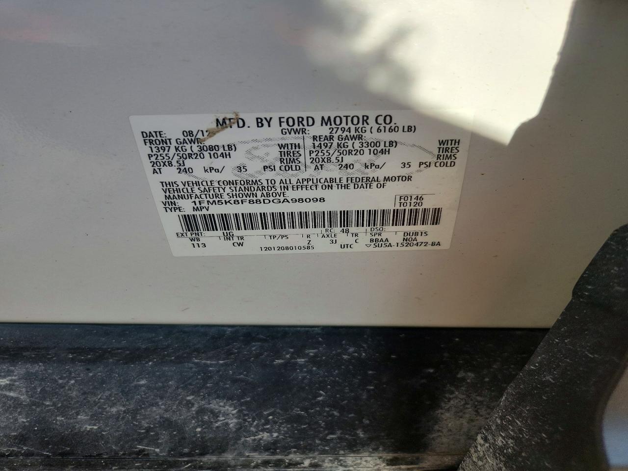 2013 Ford Explorer Limited White vin: 1FM5K8F88DGA98098