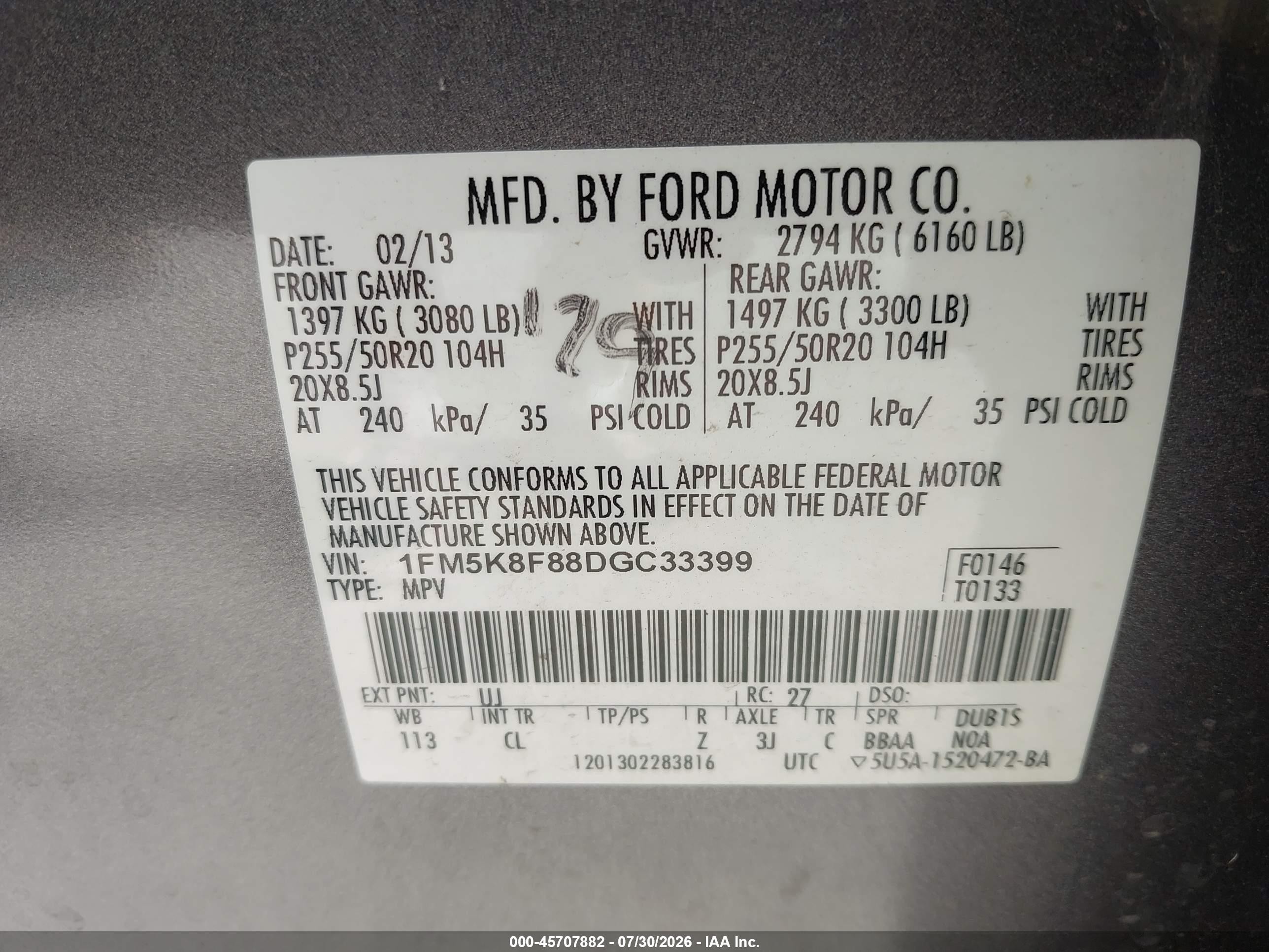2013 Ford Explorer Limited Gray vin: 1FM5K8F88DGC33399