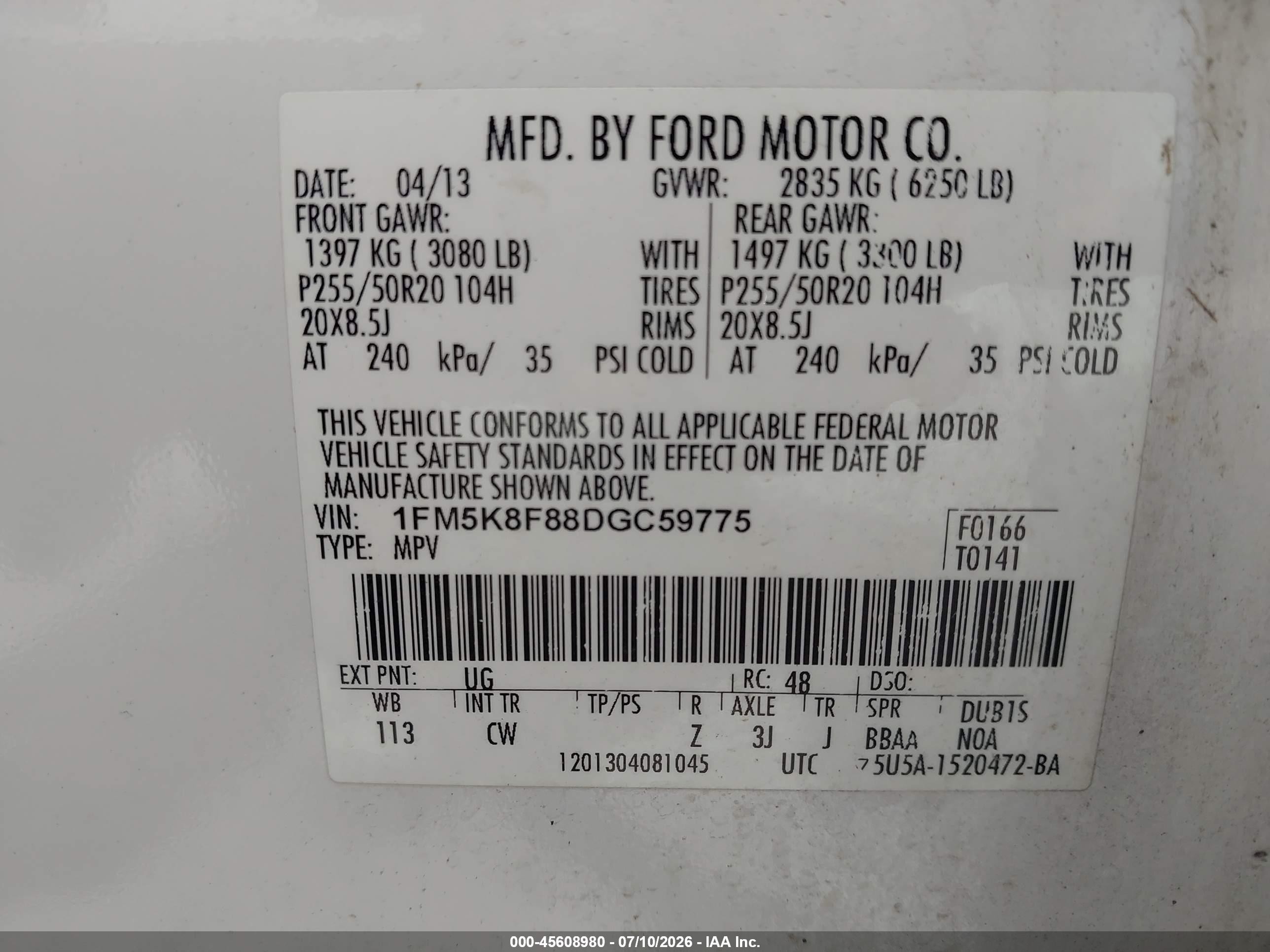 2013 Ford Explorer Limited White vin: 1FM5K8F88DGC59775