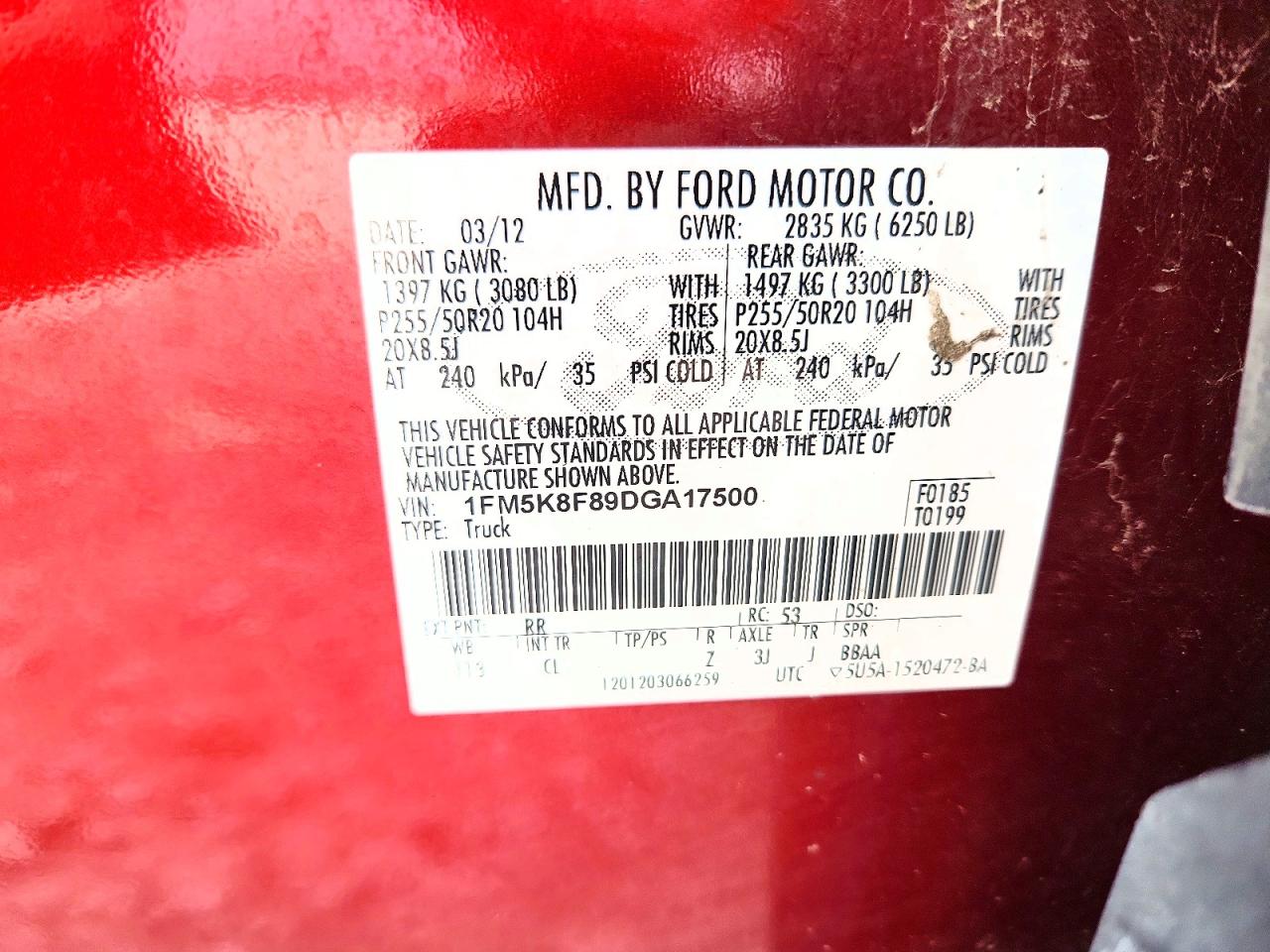 2013 Ford Explorer Limited Red vin: 1FM5K8F89DGA17500
