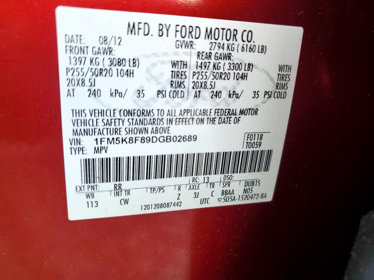 2013 Ford Explorer Limited Red vin: 1FM5K8F89DGB02689