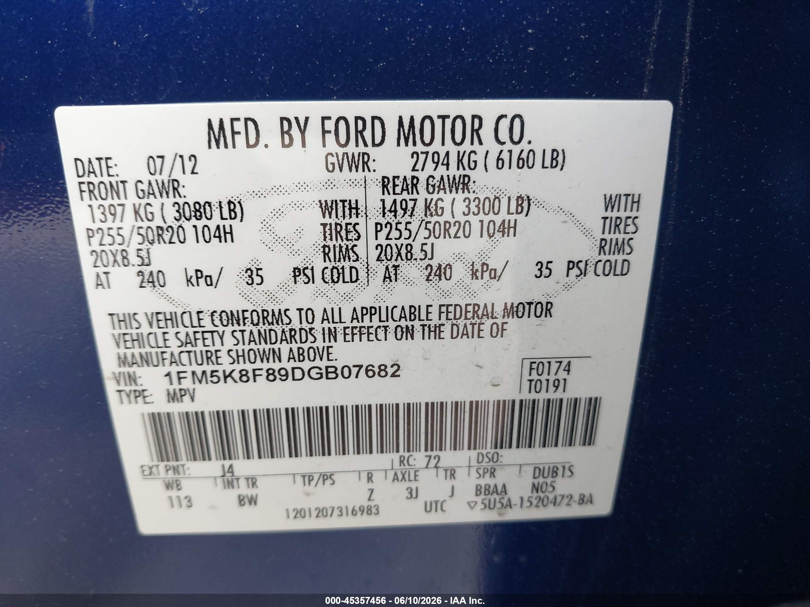 2013 Ford Explorer Limited Blue vin: 1FM5K8F89DGB07682