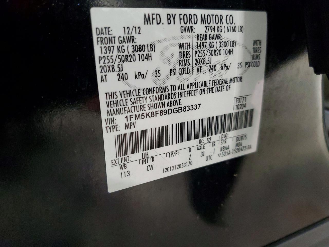 2013 Ford Explorer Black vin: 1FM5K8F89DGB83337
