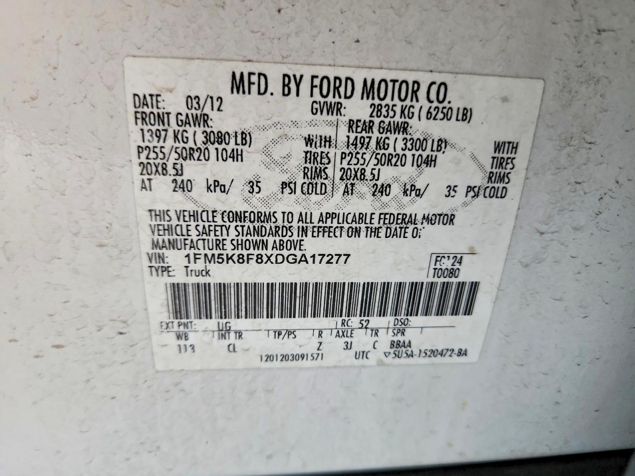 2013 Ford Explorer Limited Белый vin: 1FM5K8F8XDGA17277