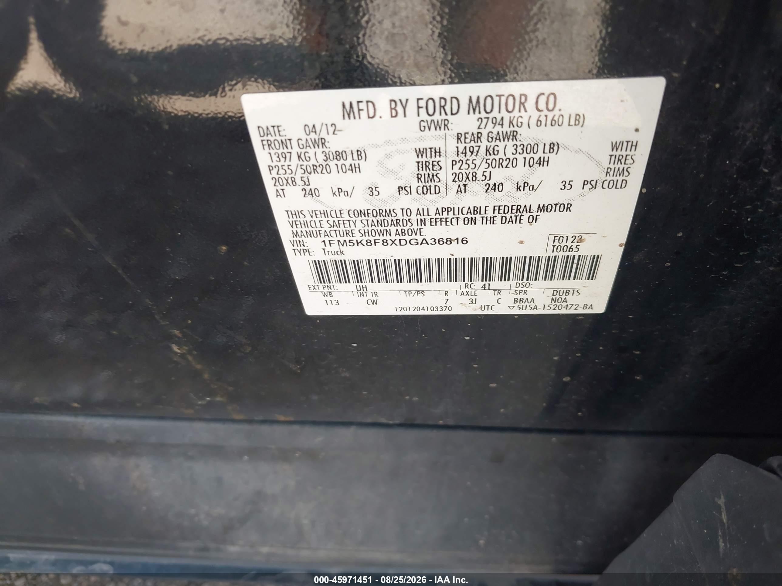 2013 Ford Explorer Limited Black vin: 1FM5K8F8XDGA36816