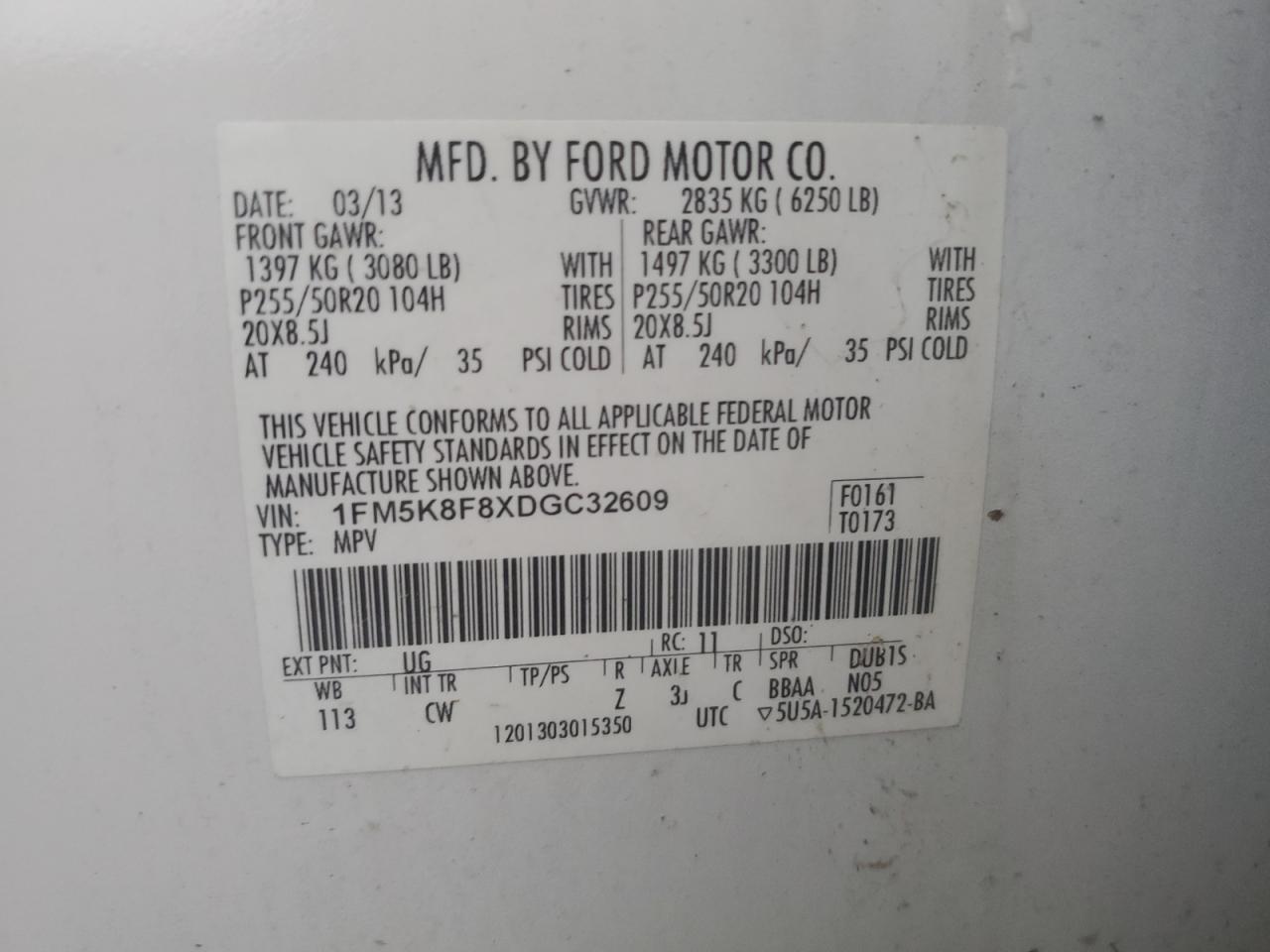 2013 Ford Explorer Limited White vin: 1FM5K8F8XDGC32609