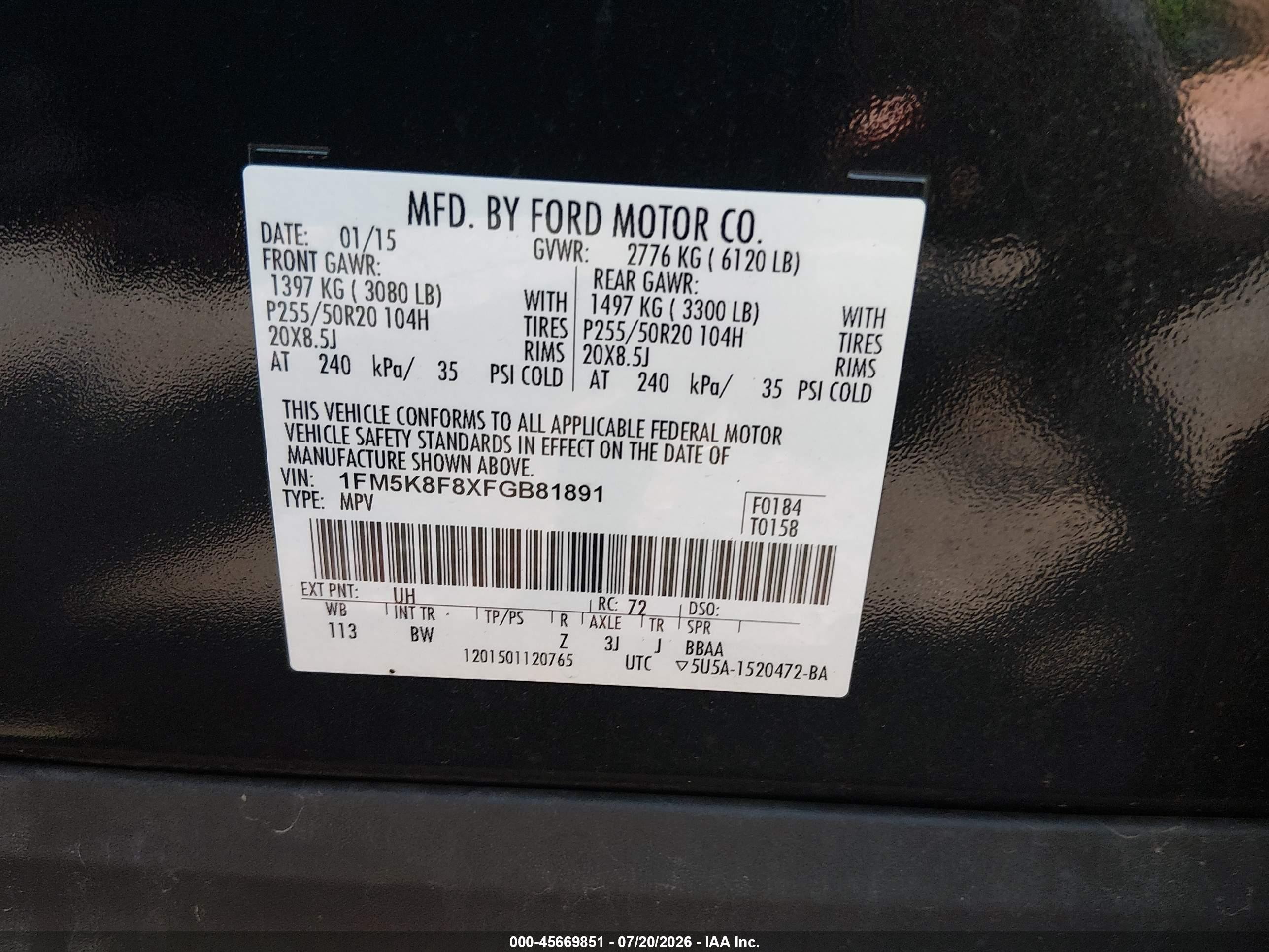 2015 Ford Explorer Limited Black vin: 1FM5K8F8XFGB81891