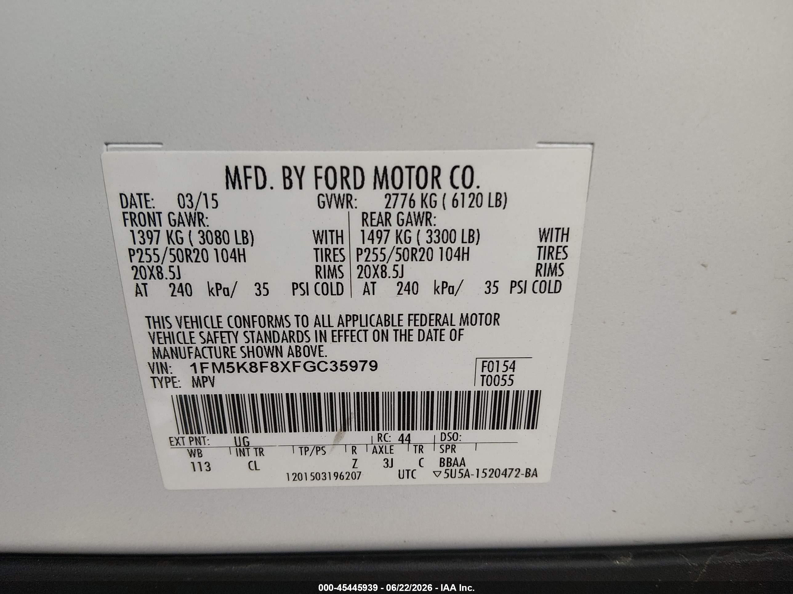 2015 Ford Explorer Limited White vin: 1FM5K8F8XFGC35979