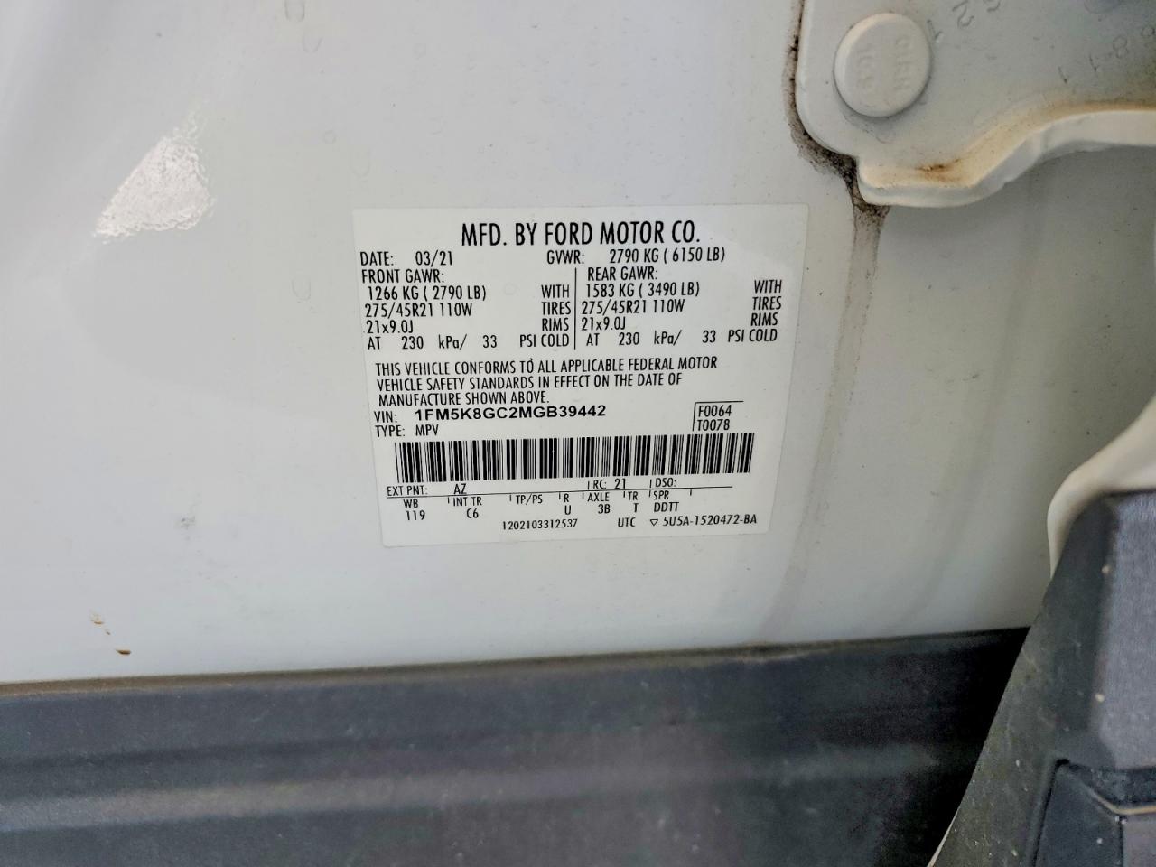2021 Ford Explorer St White vin: 1FM5K8GC2MGB39442