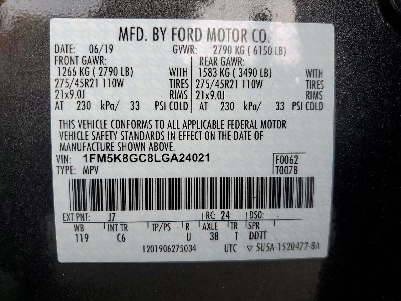2020 Ford Explorer St Gray vin: 1FM5K8GC8LGA24021