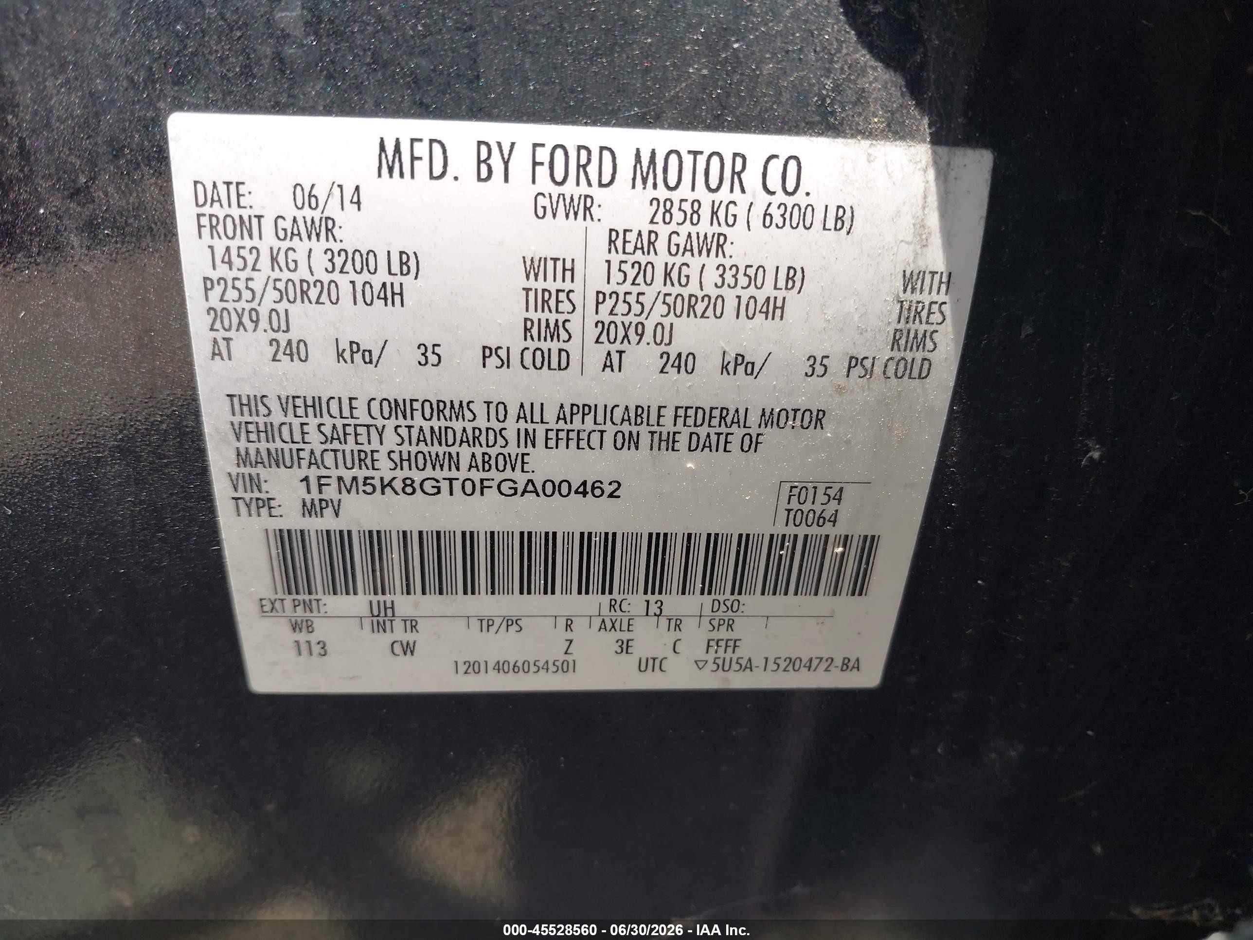2015 Ford Explorer Sport Black vin: 1FM5K8GT0FGA00462