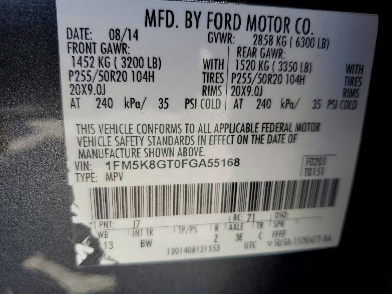 2015 Ford Explorer Sport Charcoal vin: 1FM5K8GT0FGA55168