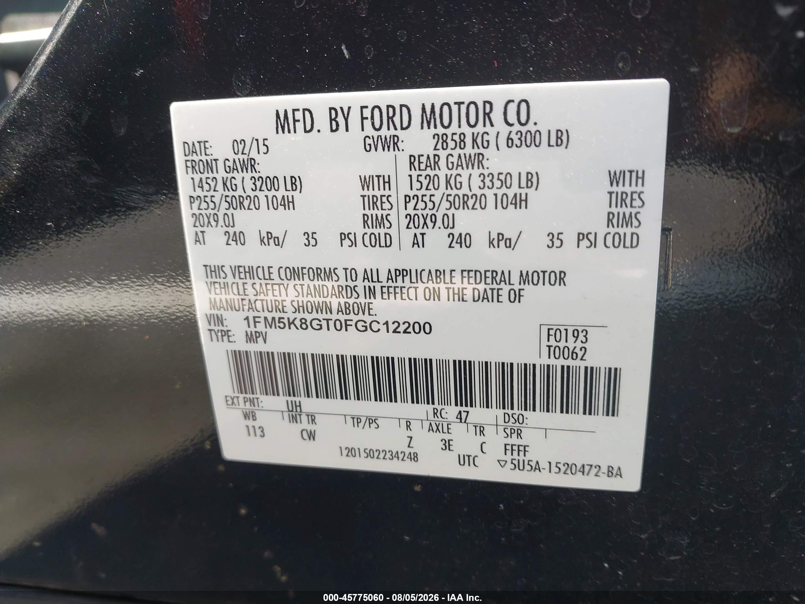 2015 Ford Explorer Sport Черный vin: 1FM5K8GT0FGC12200