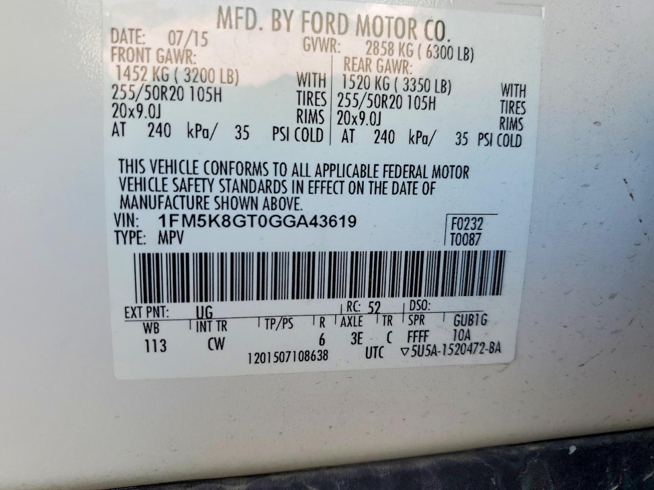 2016 Ford Explorer White vin: 1FM5K8GT0GGA43619