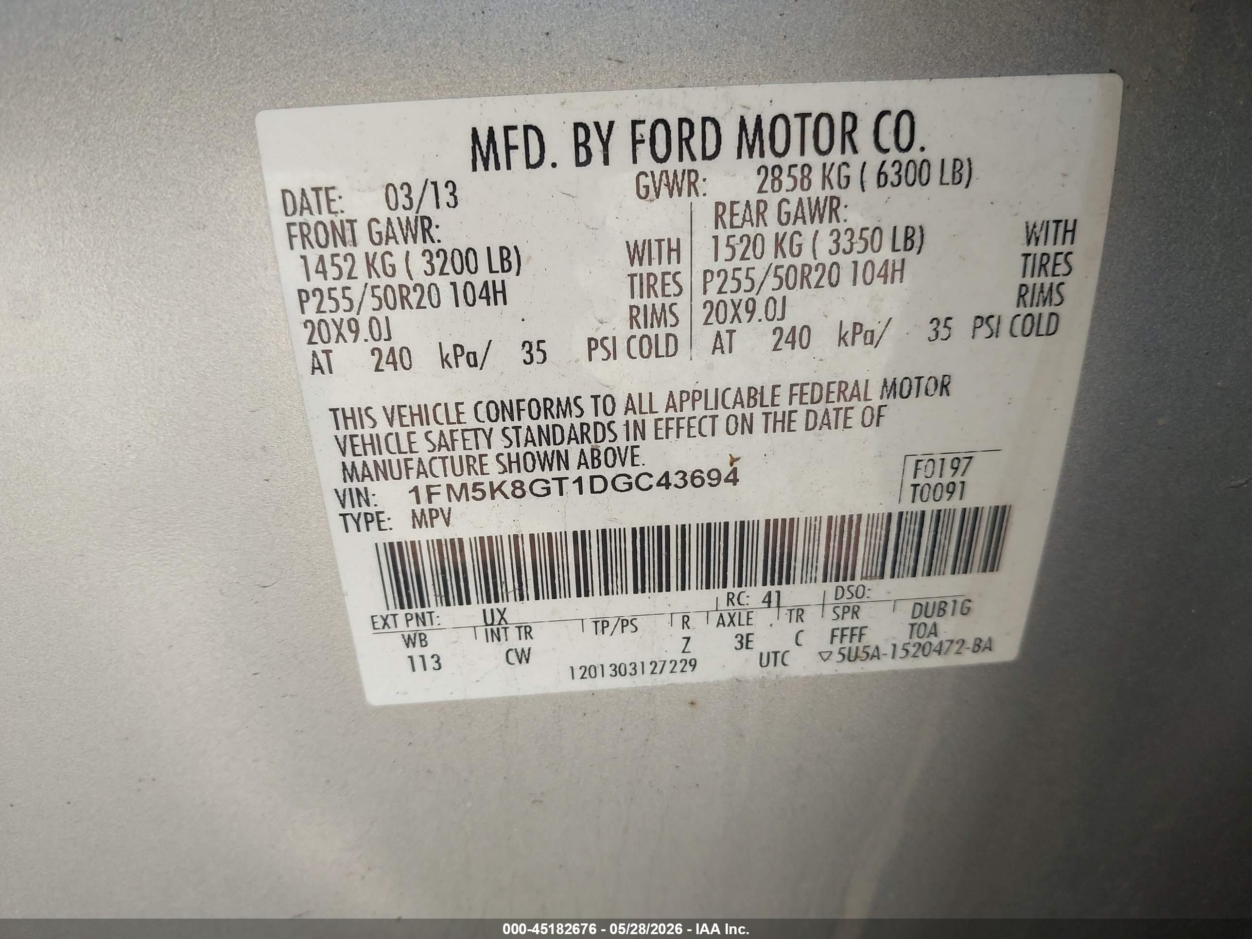 2013 Ford Explorer Sport Silver vin: 1FM5K8GT1DGC43694