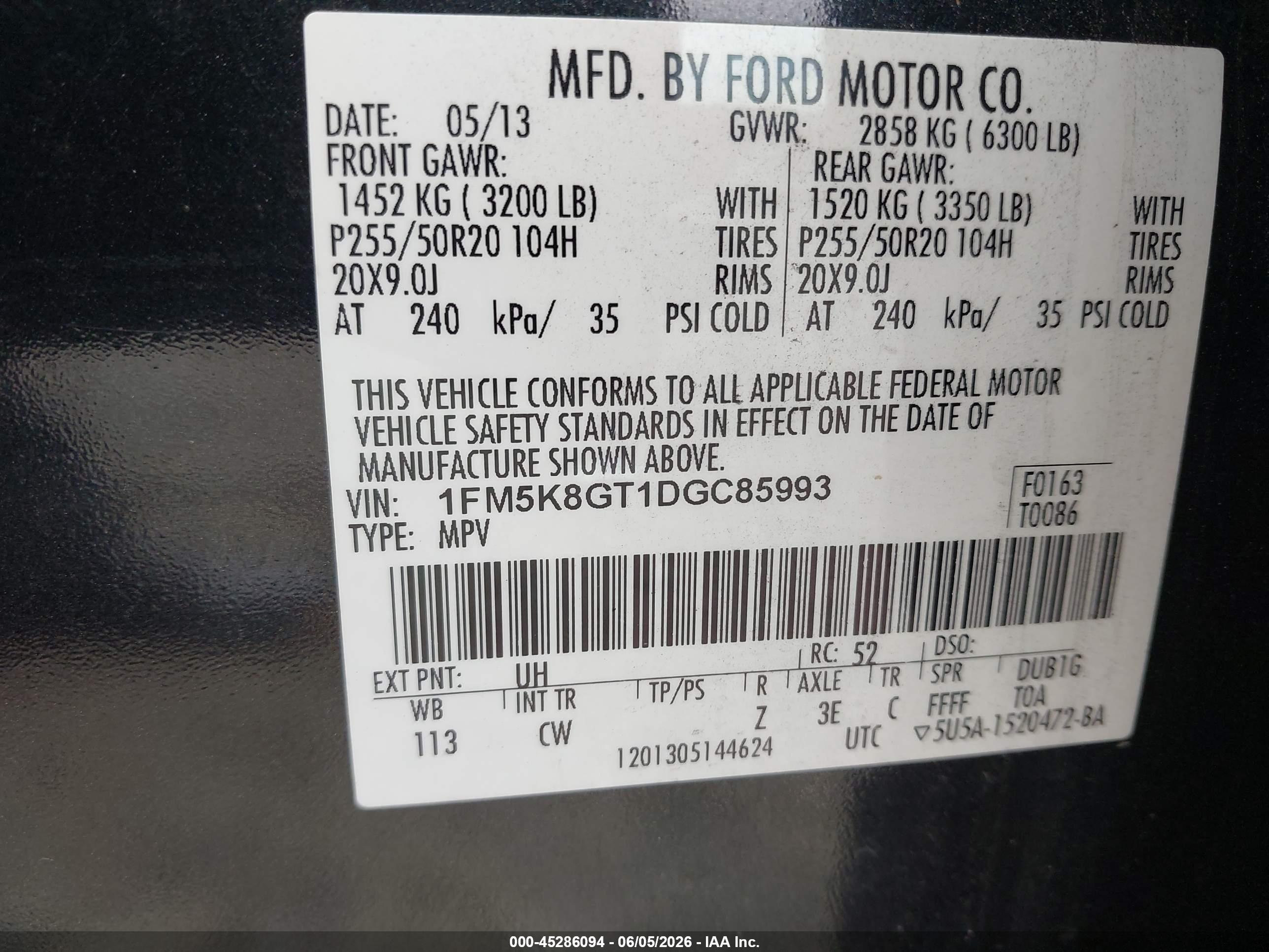 2013 Ford Explorer Sport Black vin: 1FM5K8GT1DGC85993
