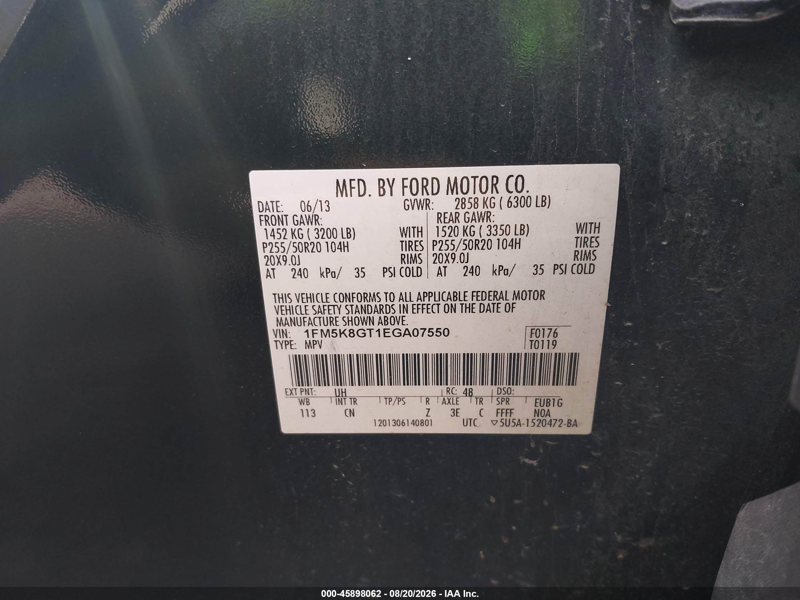 2014 Ford Explorer Sport Black vin: 1FM5K8GT1EGA07550