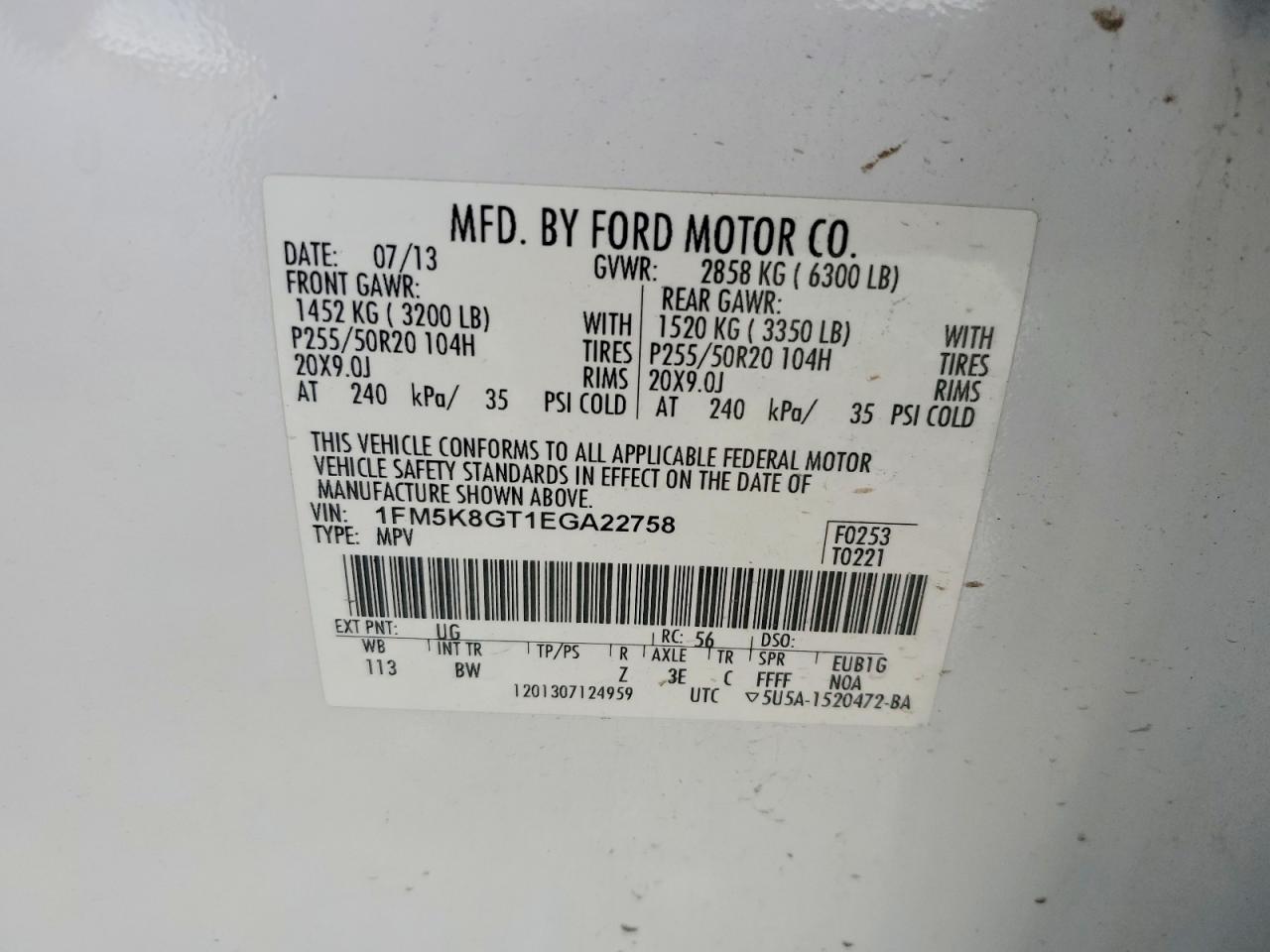2014 Ford Explorer Sport White vin: 1FM5K8GT1EGA22758