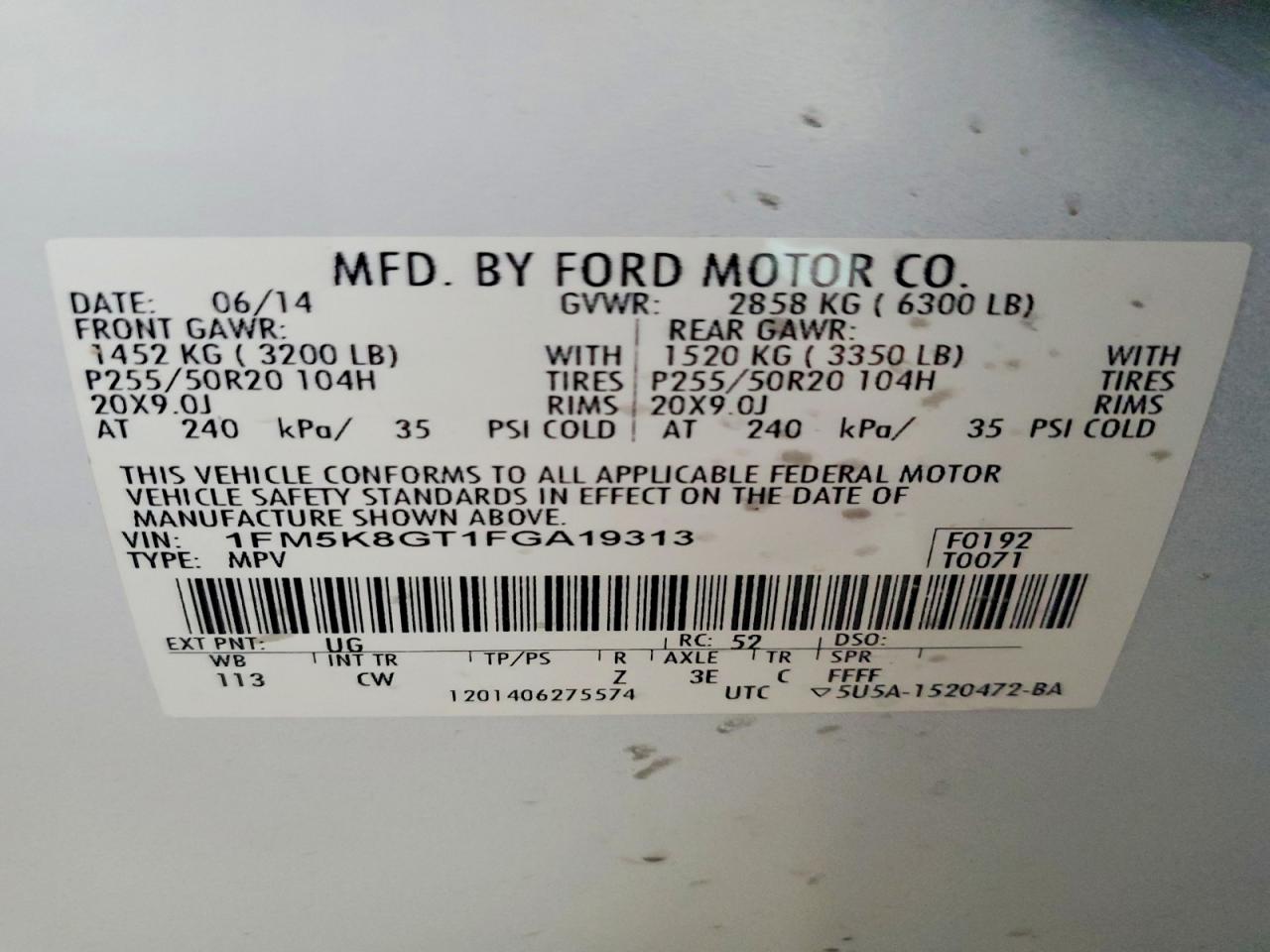 2015 Ford Explorer Sport White vin: 1FM5K8GT1FGA19313