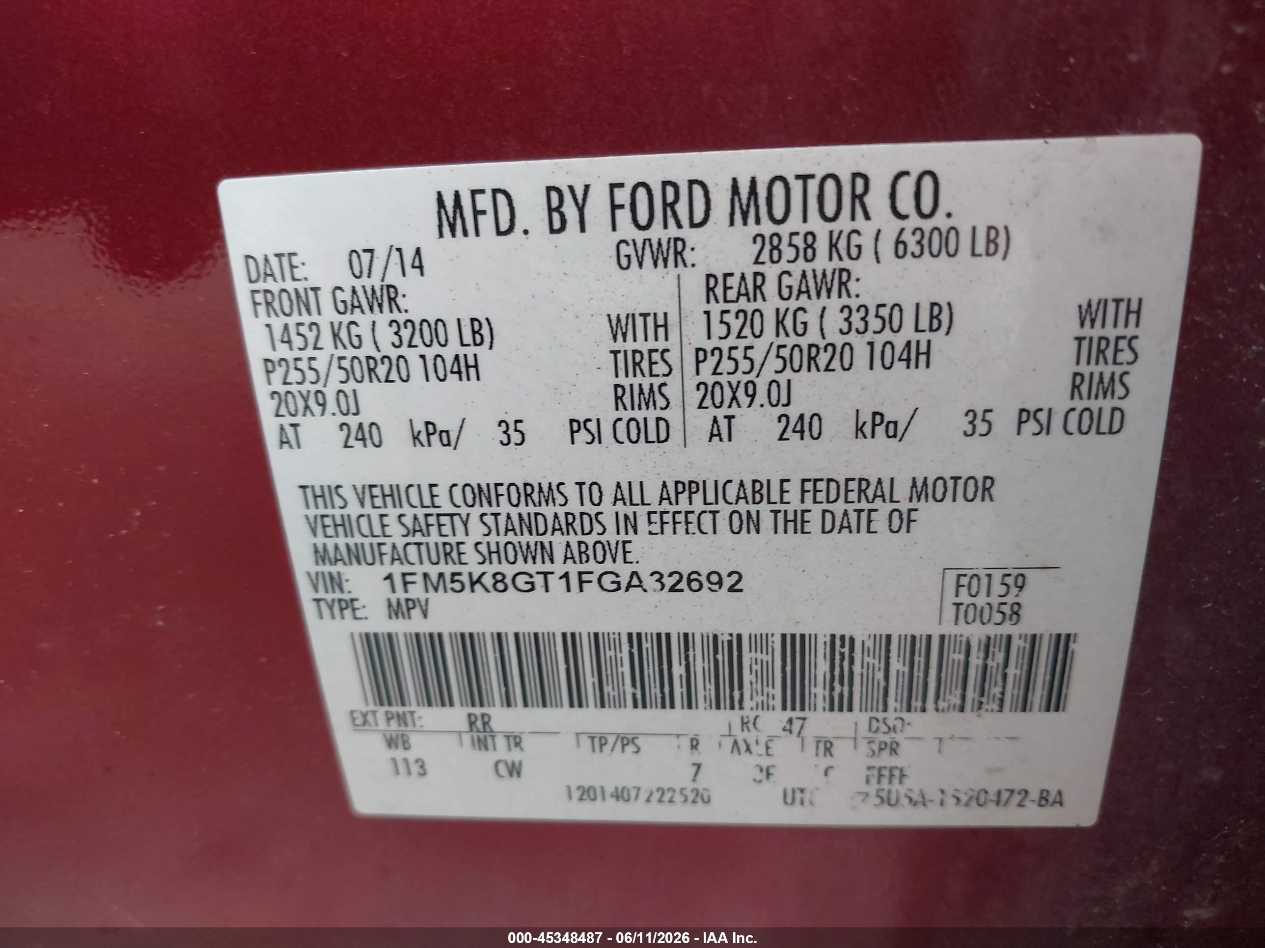 2015 Ford Explorer Sport Red vin: 1FM5K8GT1FGA32692