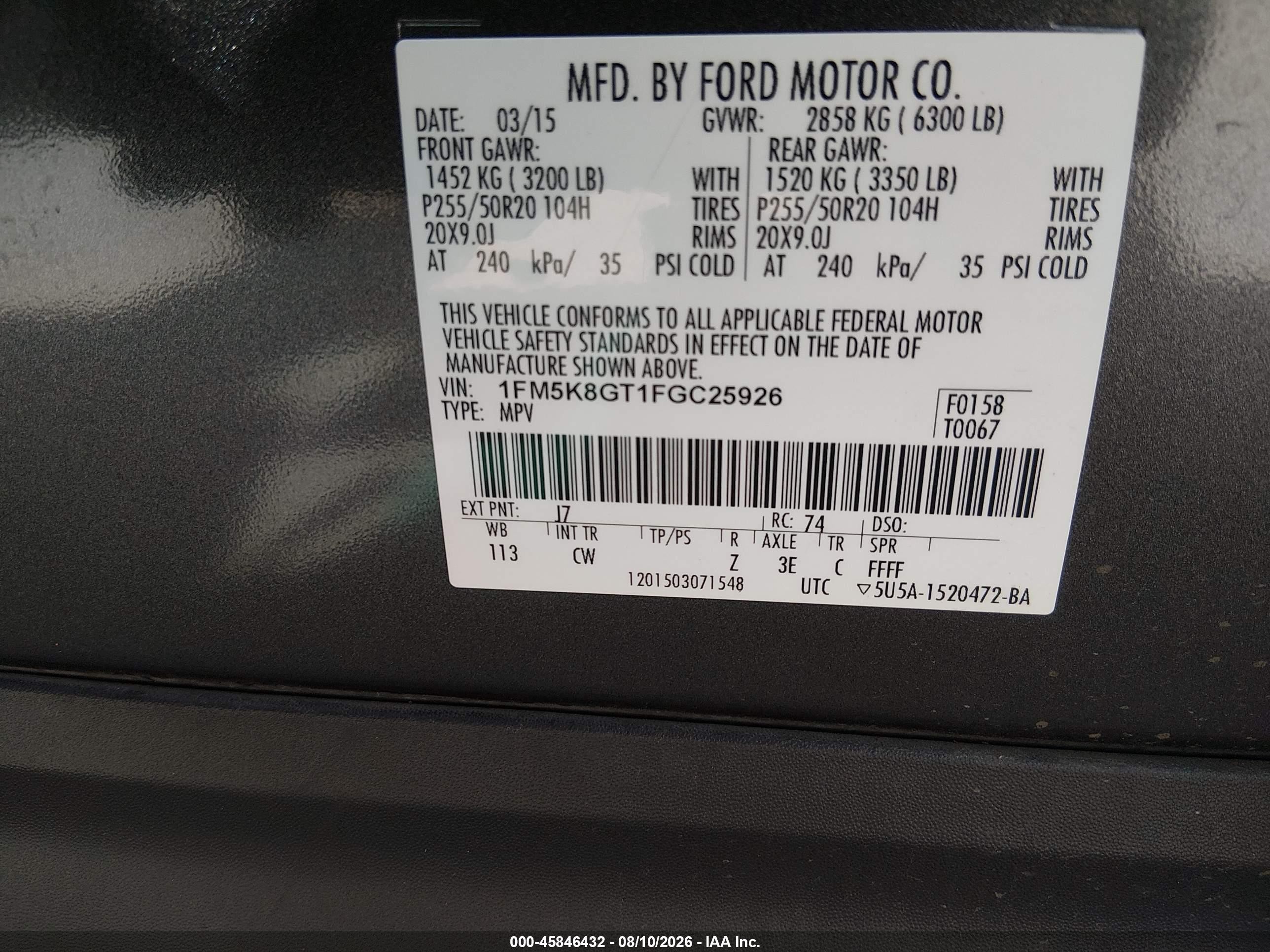 2015 Ford Explorer Sport Gray vin: 1FM5K8GT1FGC25926