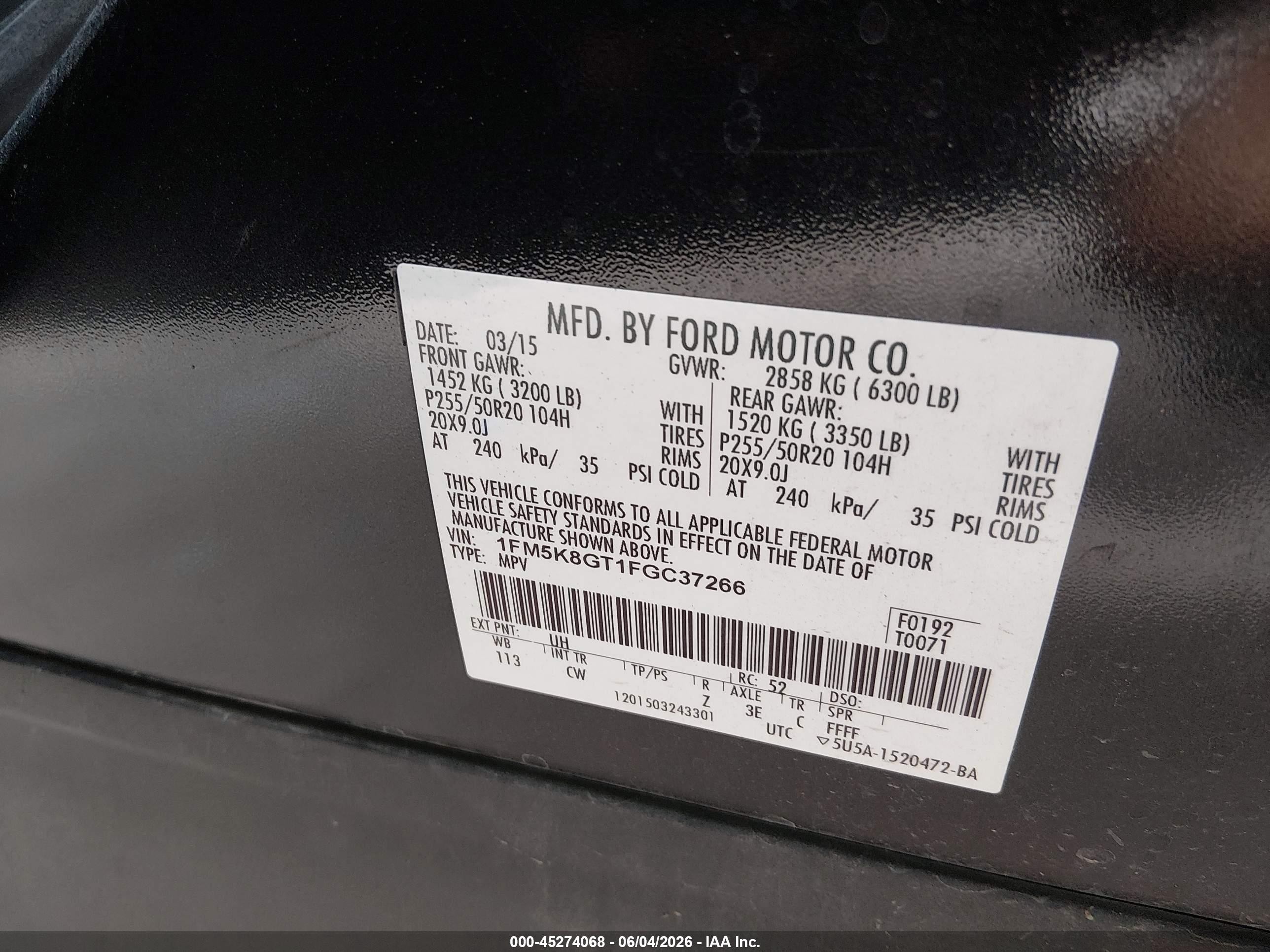 2015 Ford Explorer Sport Black vin: 1FM5K8GT1FGC37266