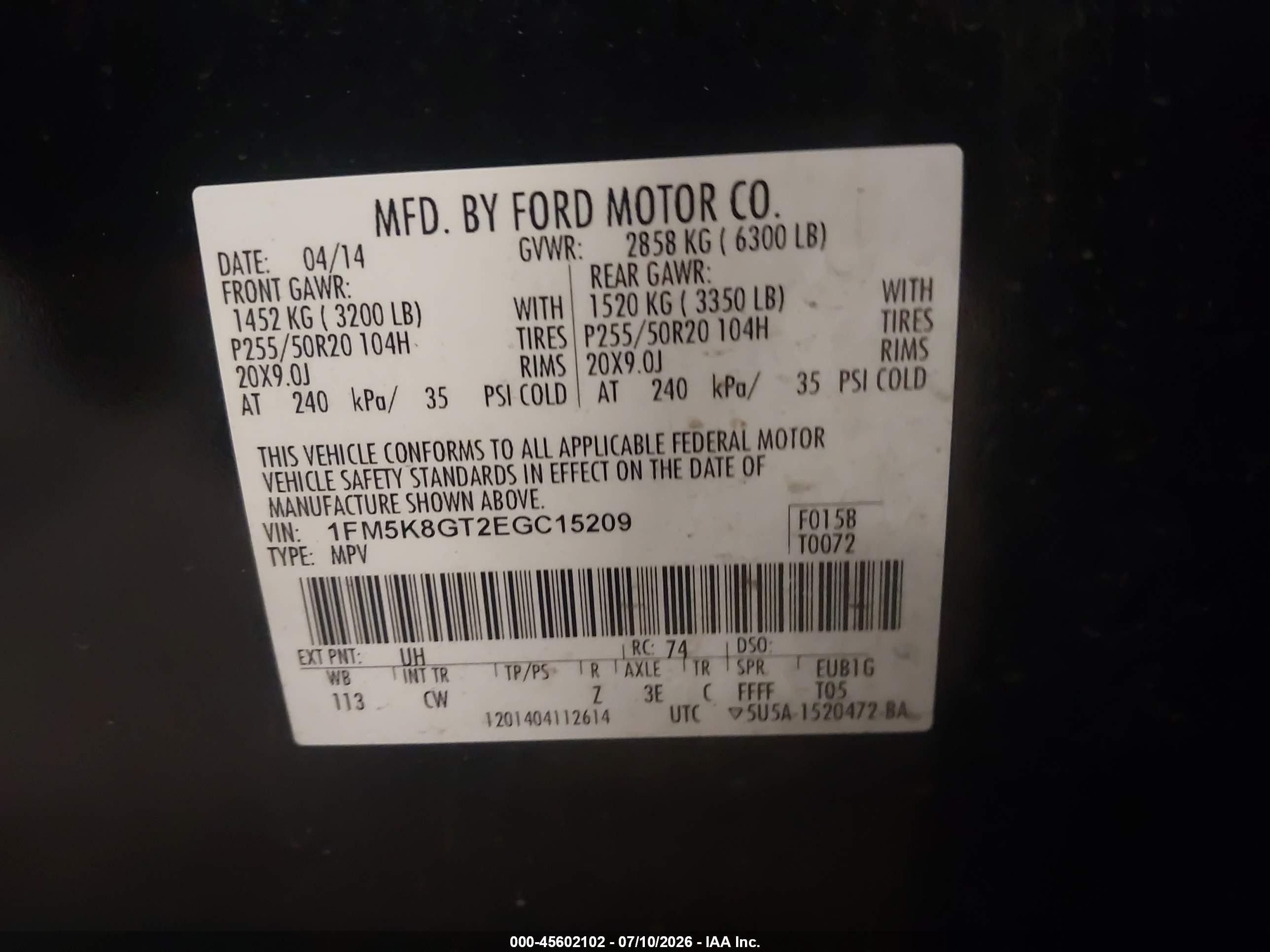 2014 Ford Explorer Sport Black vin: 1FM5K8GT2EGC15209