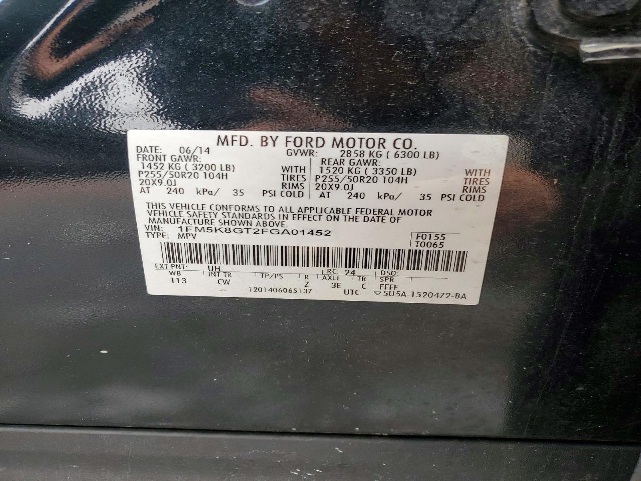 2015 Ford Explorer Sport Black vin: 1FM5K8GT2FGA01452
