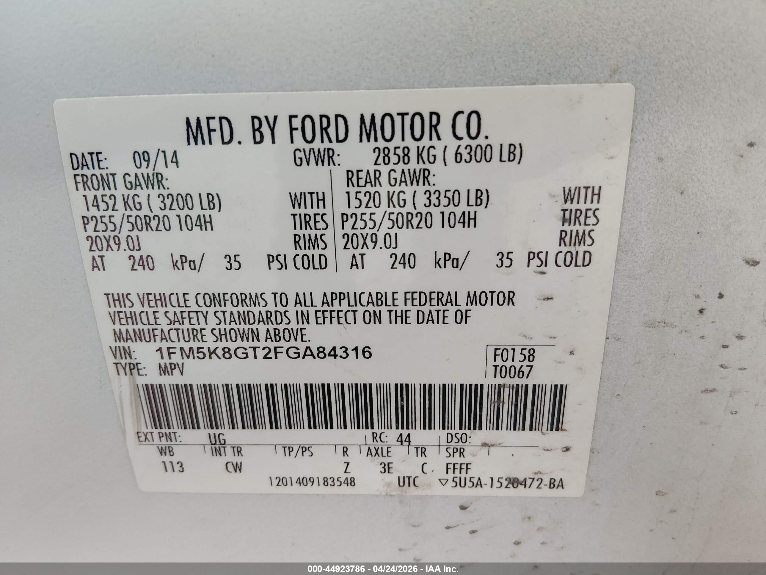 2015 Ford Explorer Sport White vin: 1FM5K8GT2FGA84316