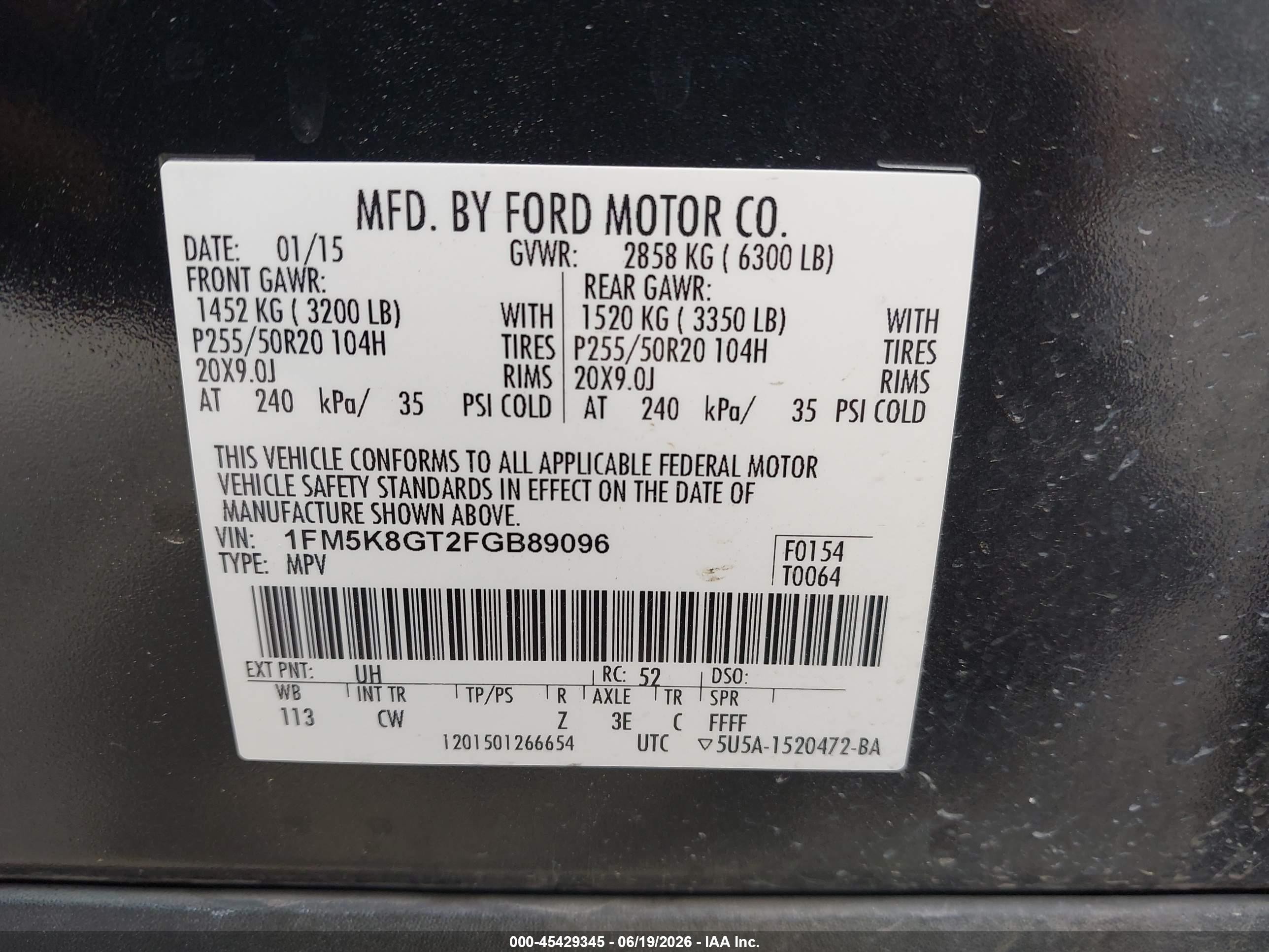 2015 Ford Explorer Sport Black vin: 1FM5K8GT2FGB89096