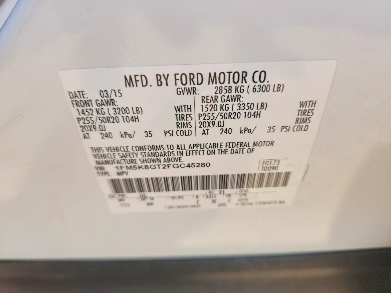 2015 Ford Explorer Sport White vin: 1FM5K8GT2FGC45280