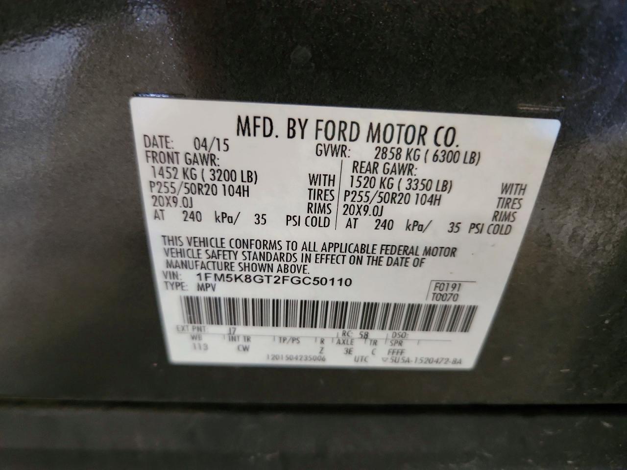 2015 Ford Explorer Sport Gray vin: 1FM5K8GT2FGC50110