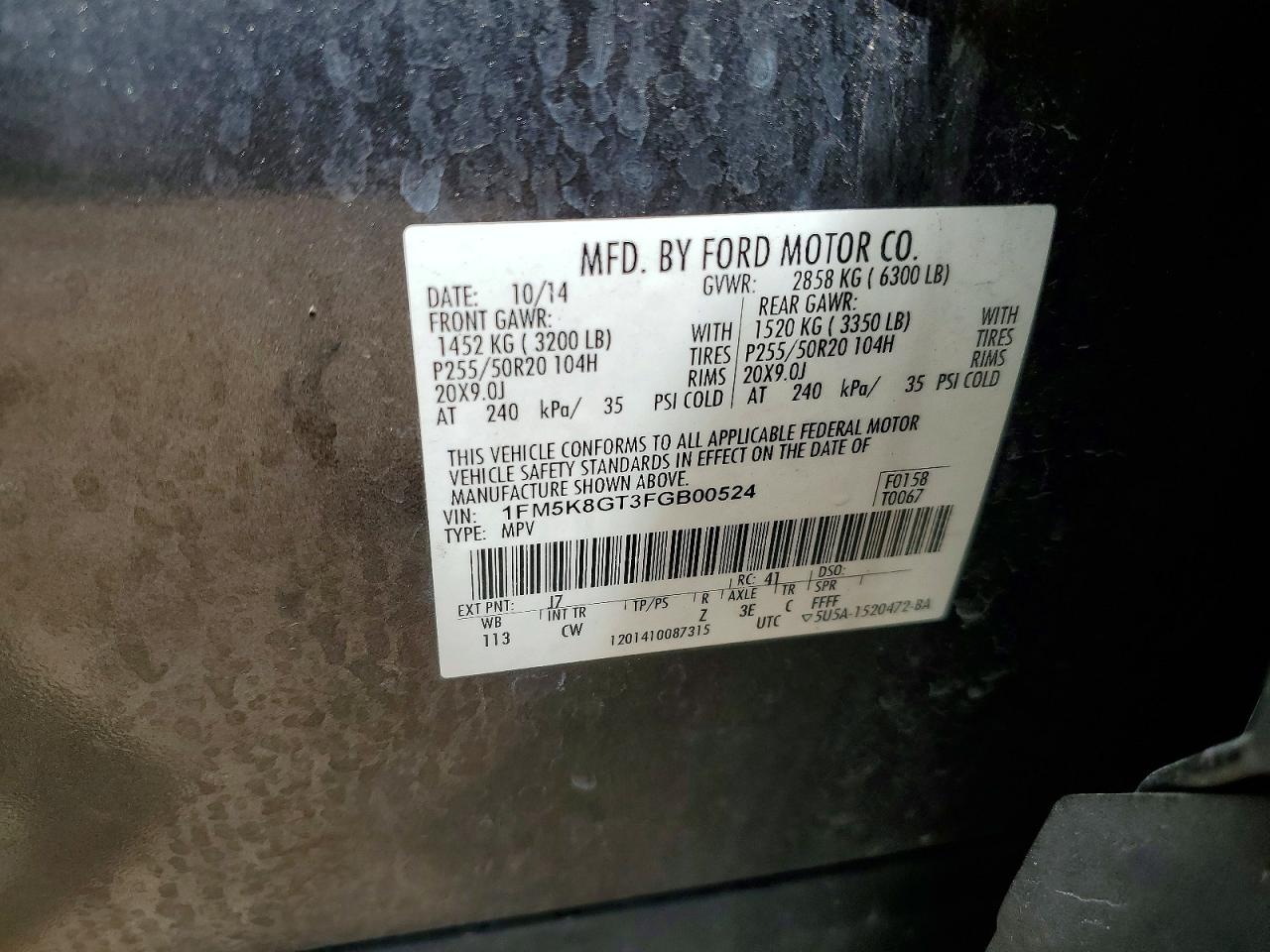 2015 Ford Explorer Sport Gray vin: 1FM5K8GT3FGB00524