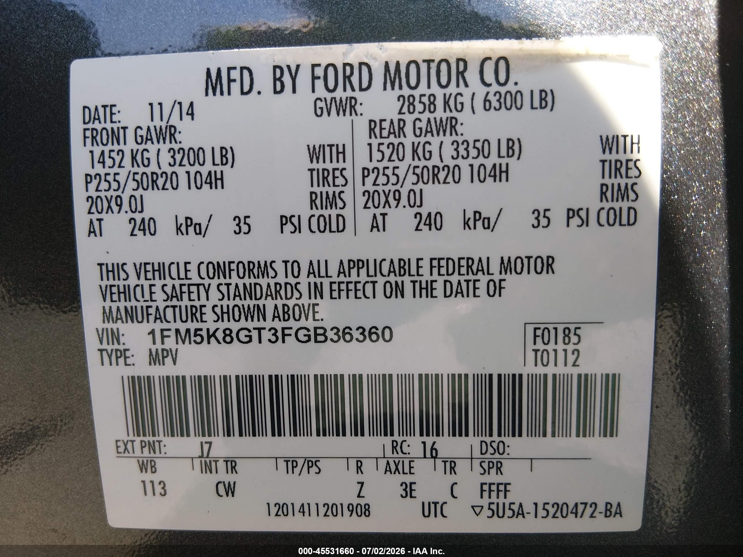 2015 Ford Explorer Sport Gray vin: 1FM5K8GT3FGB36360