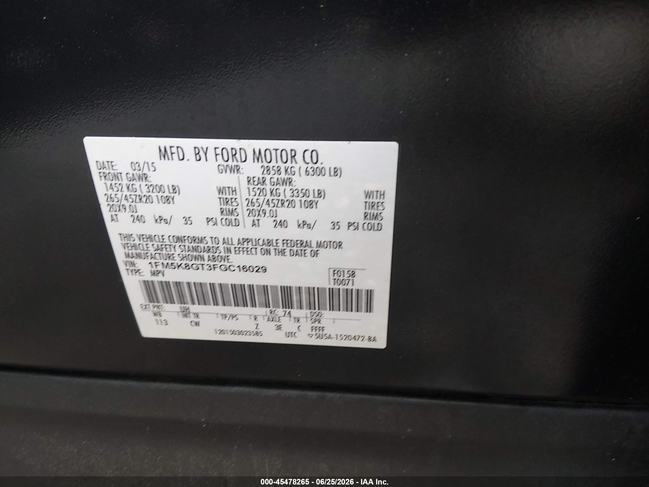 2015 Ford Explorer Sport Black vin: 1FM5K8GT3FGC16029