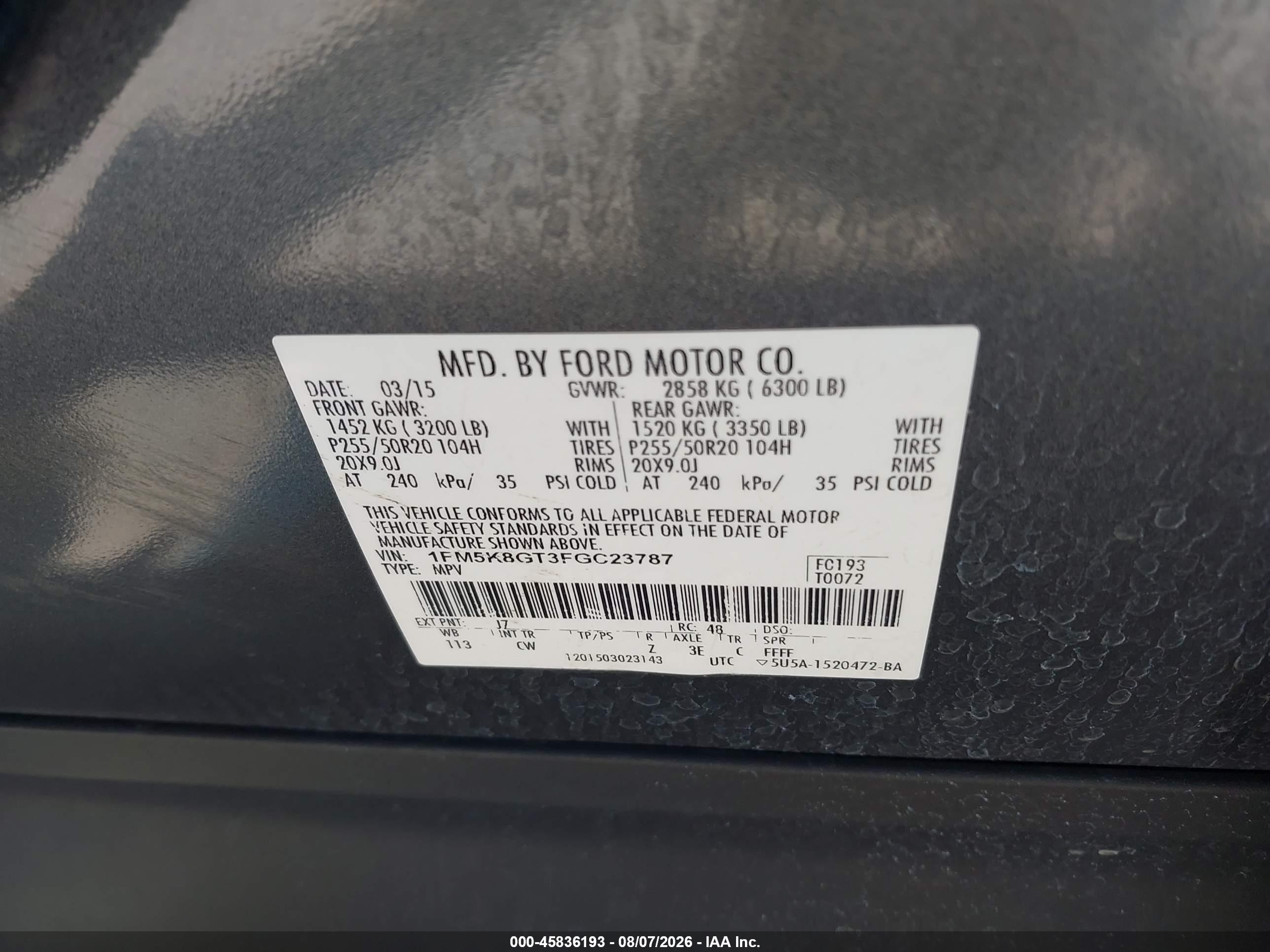 2015 Ford Explorer Sport Gray vin: 1FM5K8GT3FGC23787