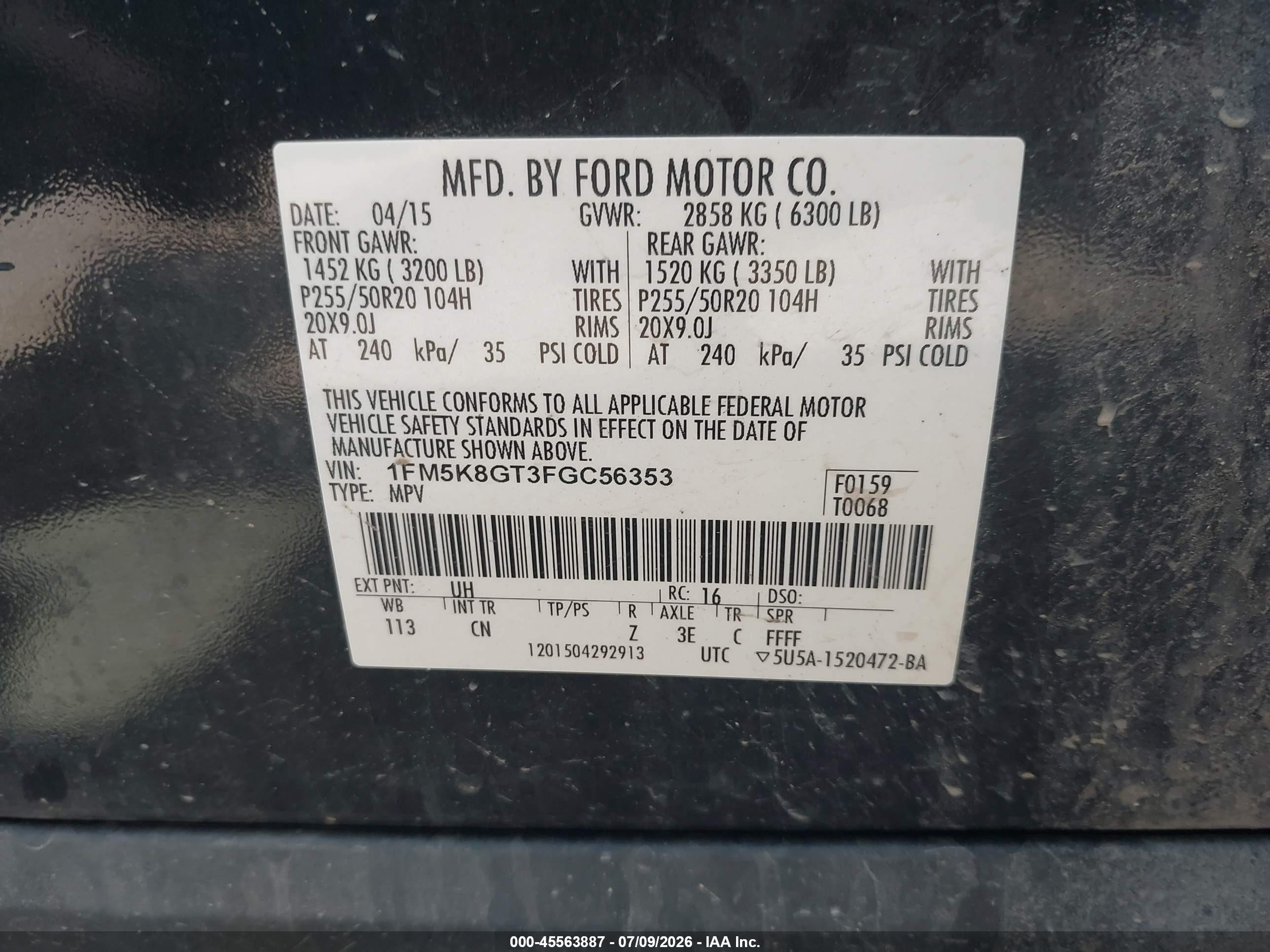 2015 Ford Explorer Sport Black vin: 1FM5K8GT3FGC56353