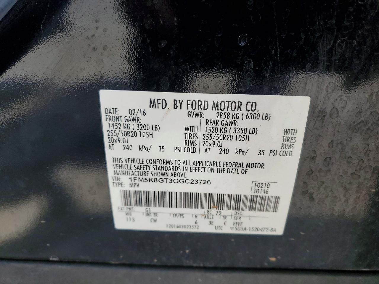 2016 Ford Explorer Sport Black vin: 1FM5K8GT3GGC23726