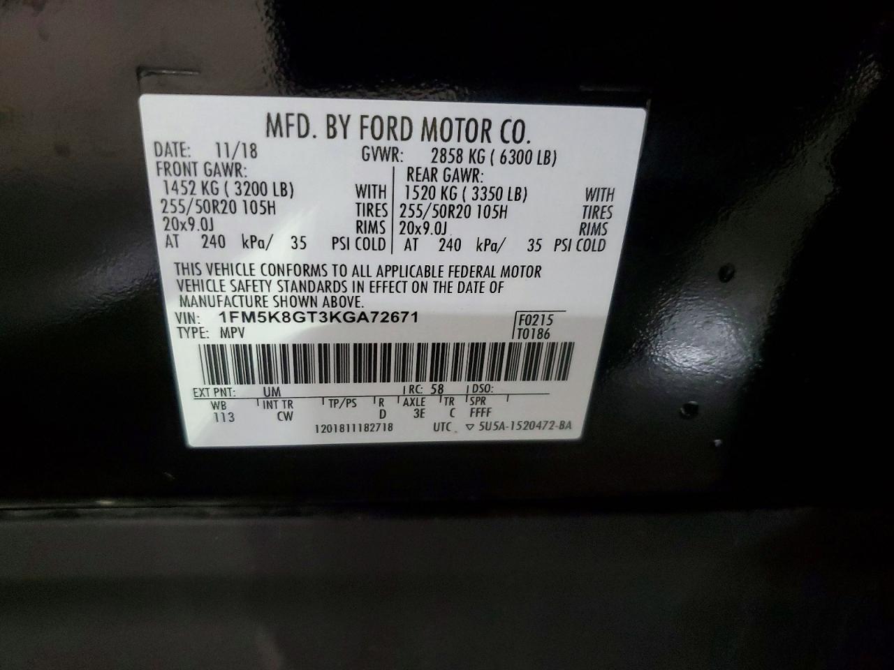 2019 Ford Explorer Sport Black vin: 1FM5K8GT3KGA72671