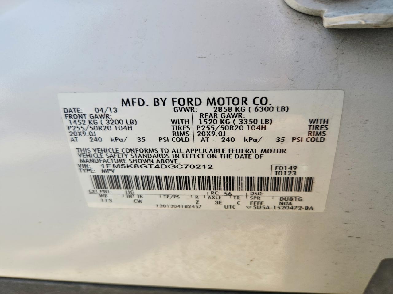 2013 Ford Explorer Sport Белый vin: 1FM5K8GT4DGC70212