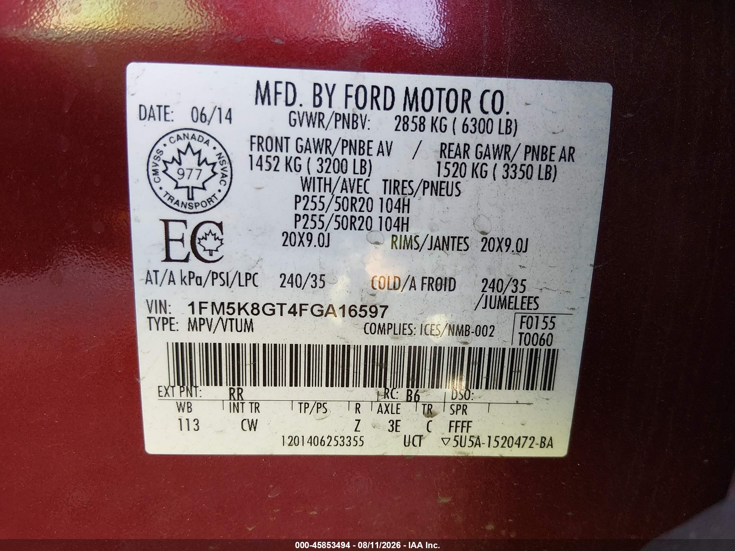 2015 Ford Explorer Sport Red vin: 1FM5K8GT4FGA16597